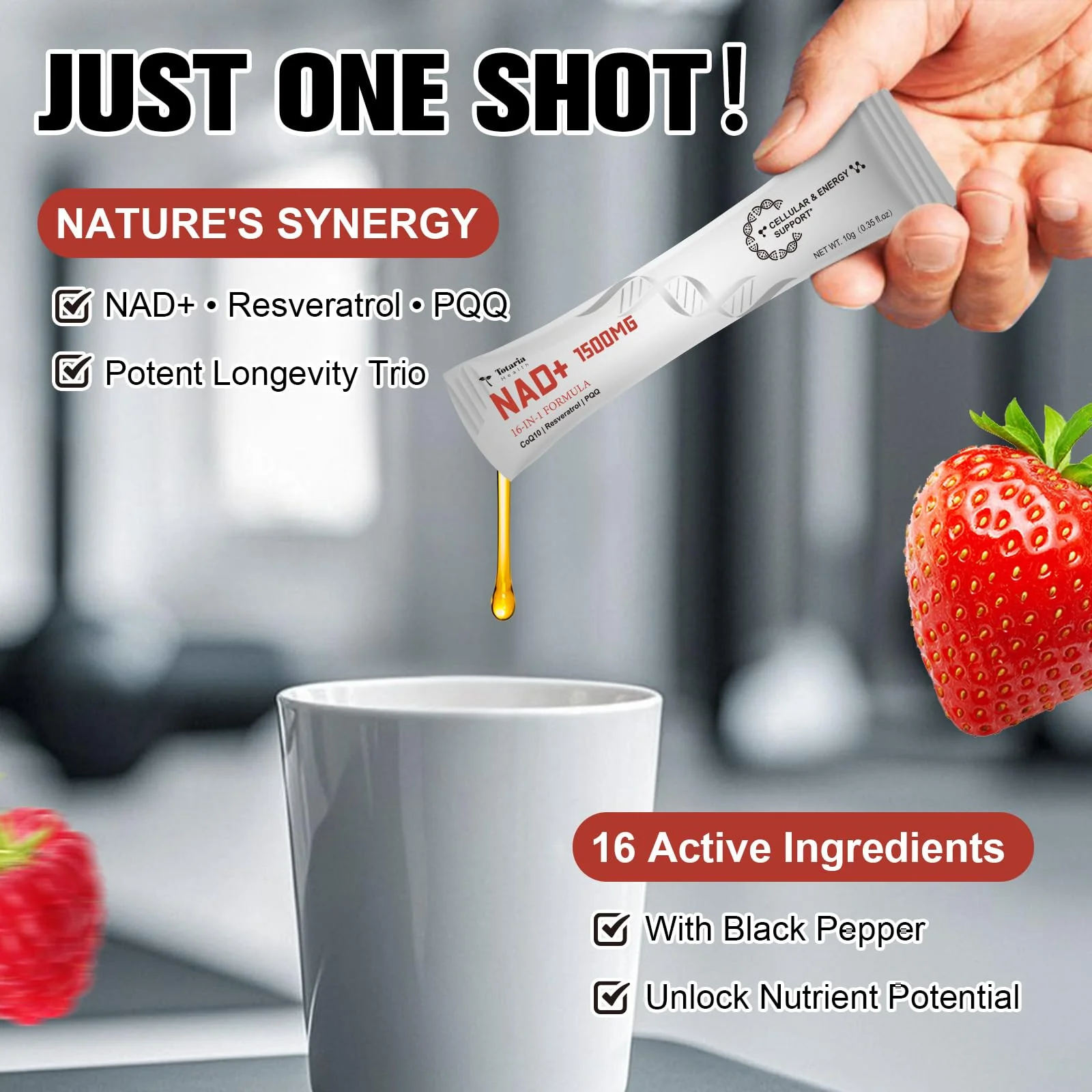 Totaria NAD+ Liquid Supplement 1500mg – 16-in-1 Anti-Aging NAD+ Formula (30 Packets) - Image 3