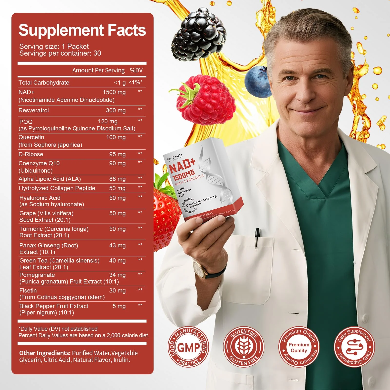 Totaria NAD+ Liquid Supplement 1500mg – 16-in-1 Anti-Aging NAD+ Formula (30 Packets) - Image 7