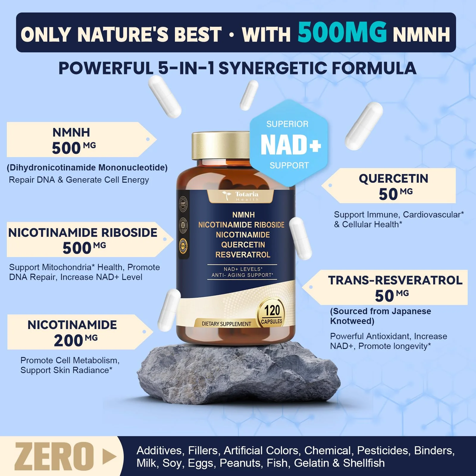 Totaria NMNH Supplement with Niacinamide, Quercetin & Resveratrol for NAD+ Support - Image 8