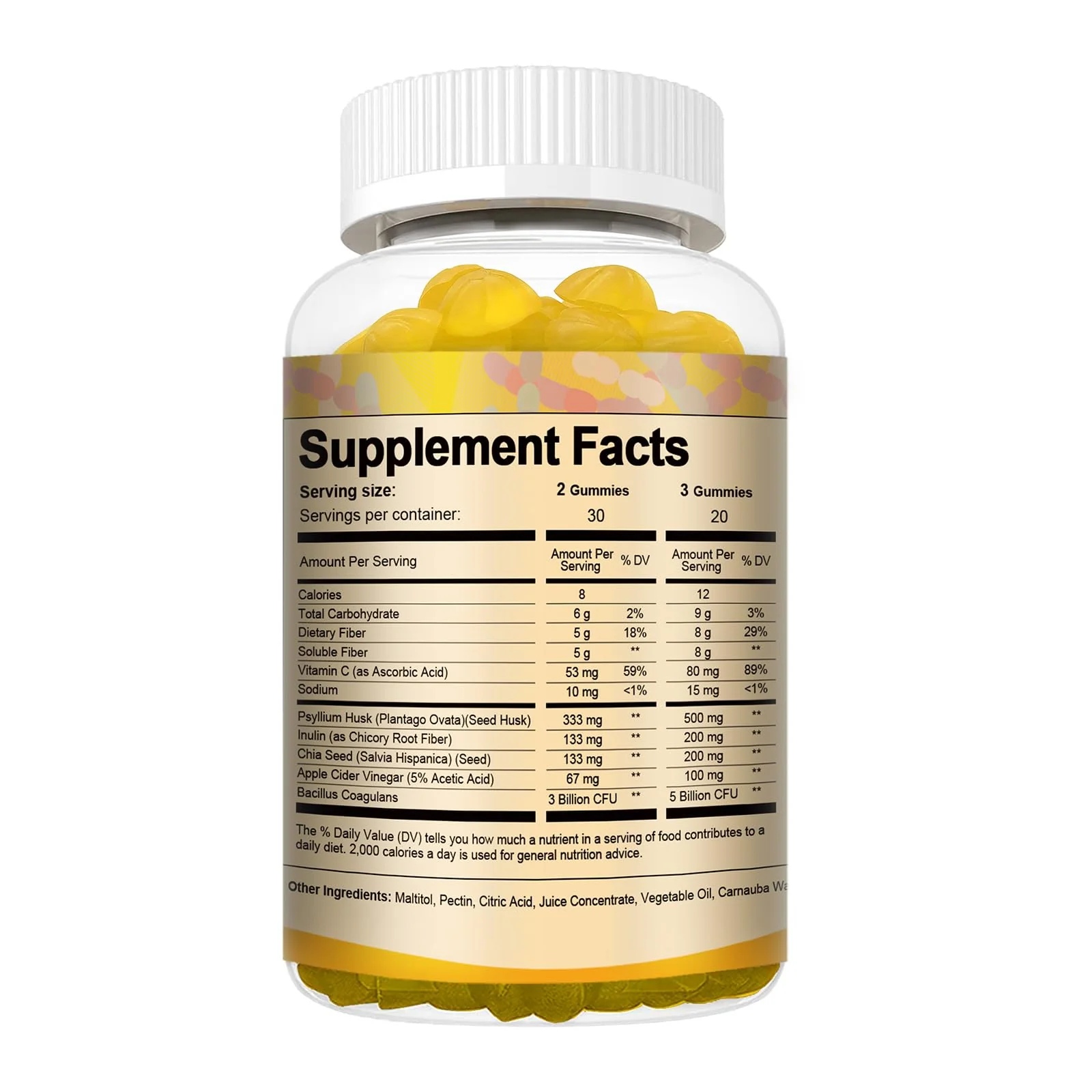 Totaria Probiotic Fiber Gummies – Pineapple Flavor, 60 Gummies per Bottle, 2 Bottles - Image 7