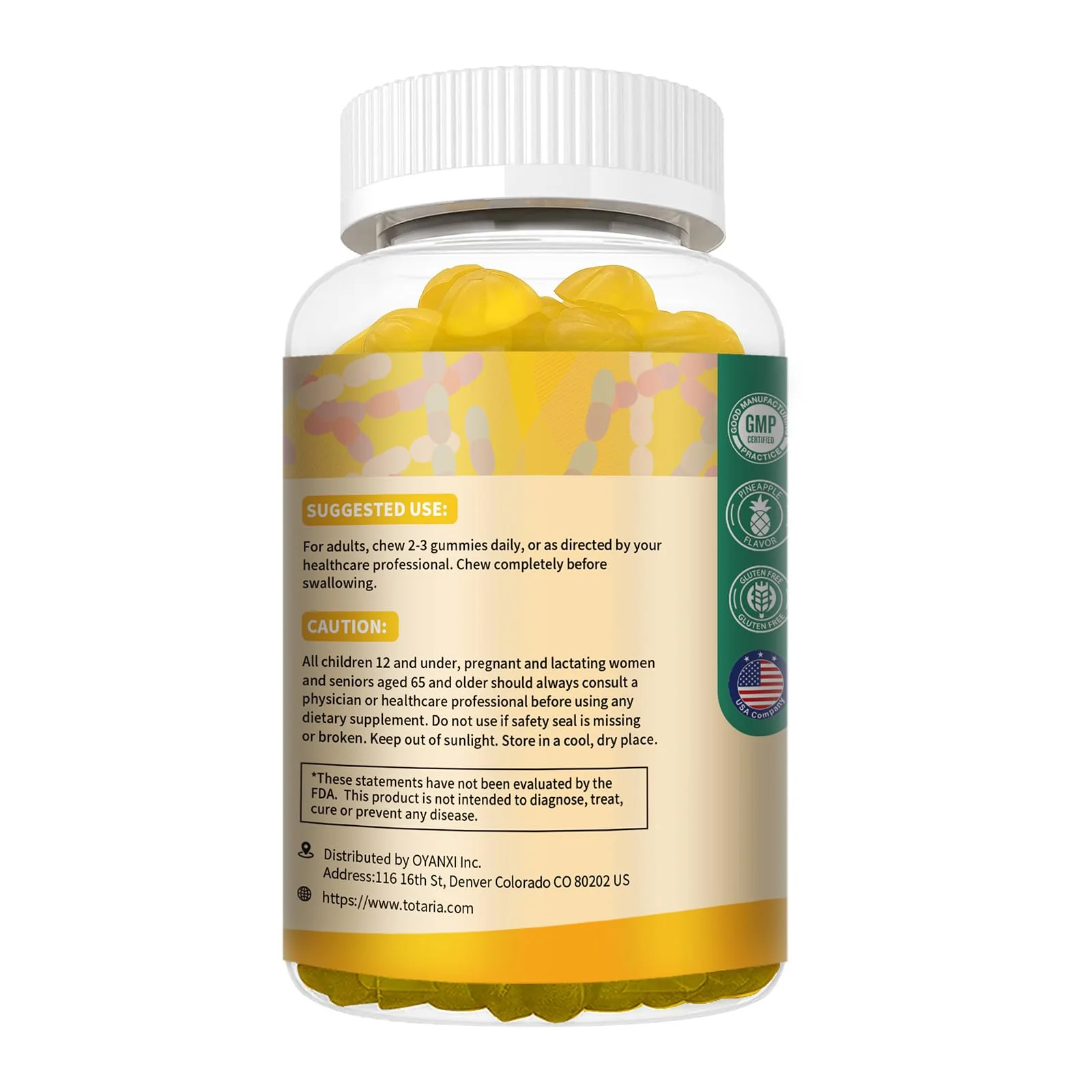 Totaria Probiotic Fiber Gummies – Pineapple Flavor, 60 Gummies per Bottle, 2 Bottles - Image 8