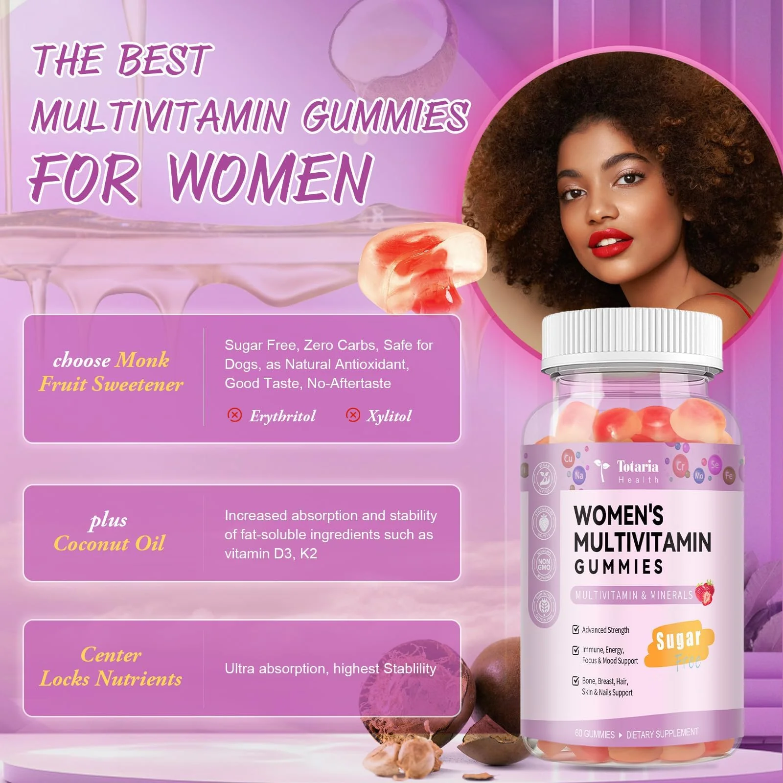 Totaria Sugar Free Multivitamin Gummies for Women 14+ – Iron, Folate, Biotin - Image 7