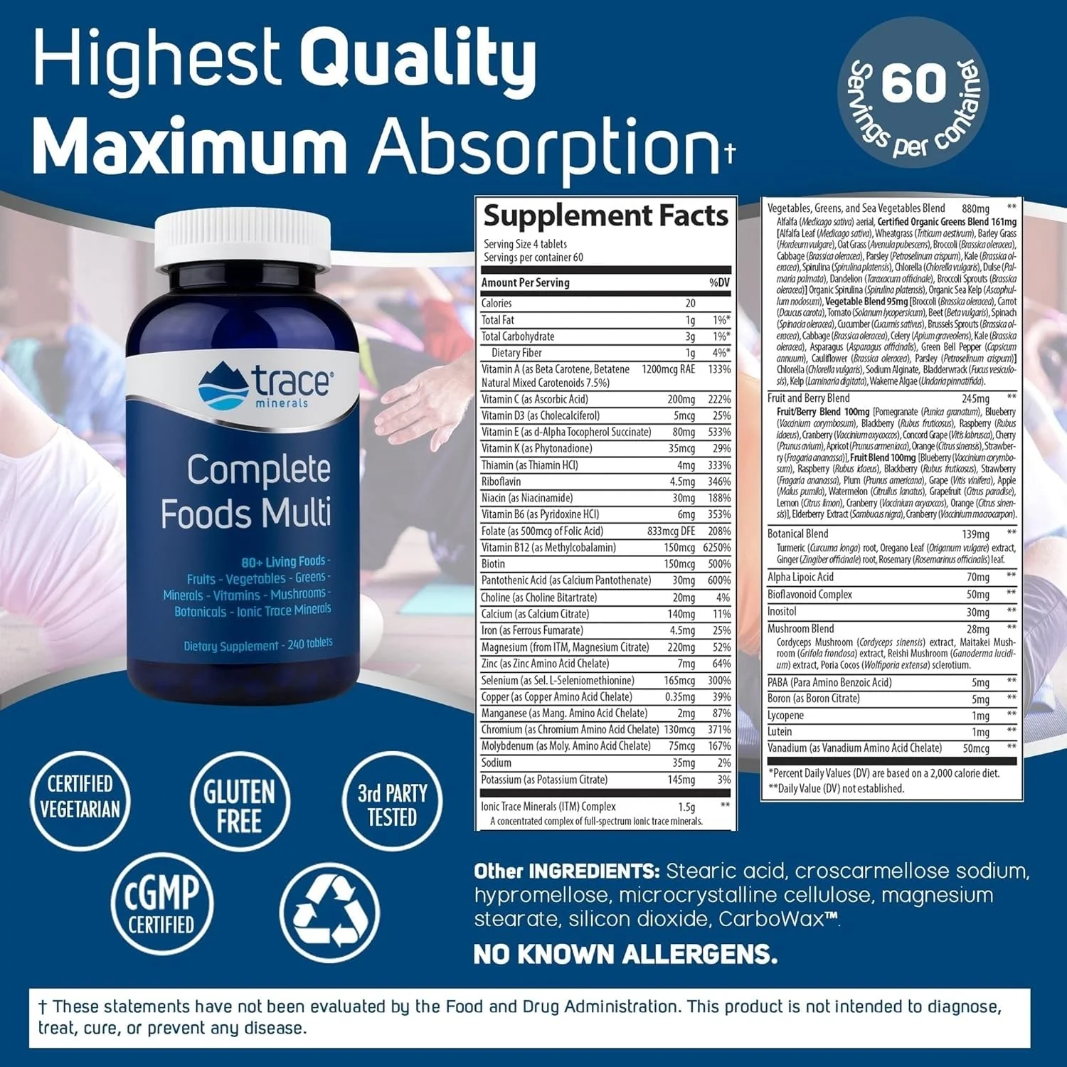 Trace Minerals Complete Foods Multi – Daily Multivitamin with Ionic Trace Minerals (240 Tabs) - Image 2