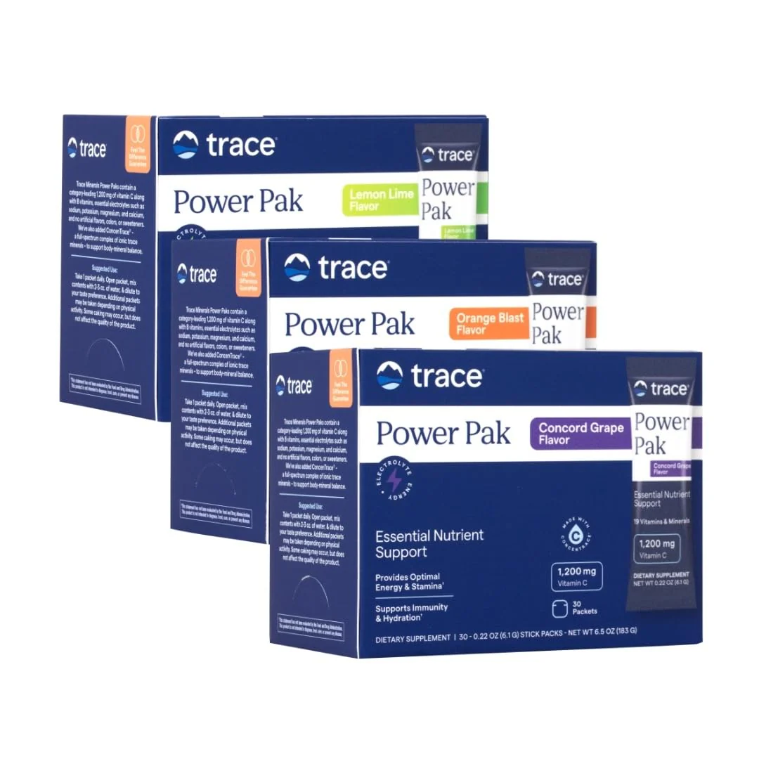 Trace Minerals Power Pak Multivitamin & Electrolyte Packets | 70+ Minerals, 1200 mg Vitamin C | 90 Packets