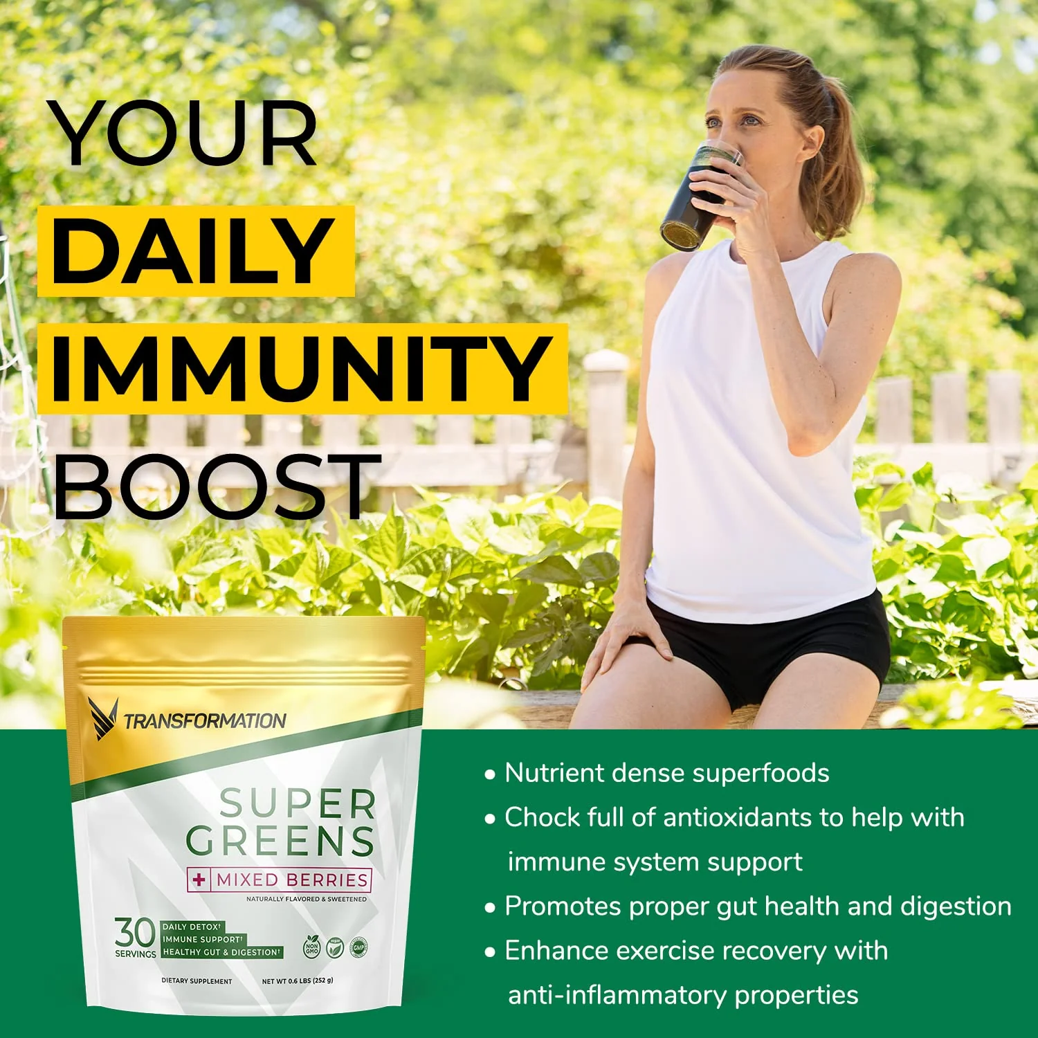 Transformation Super Greens – Immune & Energy Support Green Juice Powder with Spirulina & Chlorella - Image 3