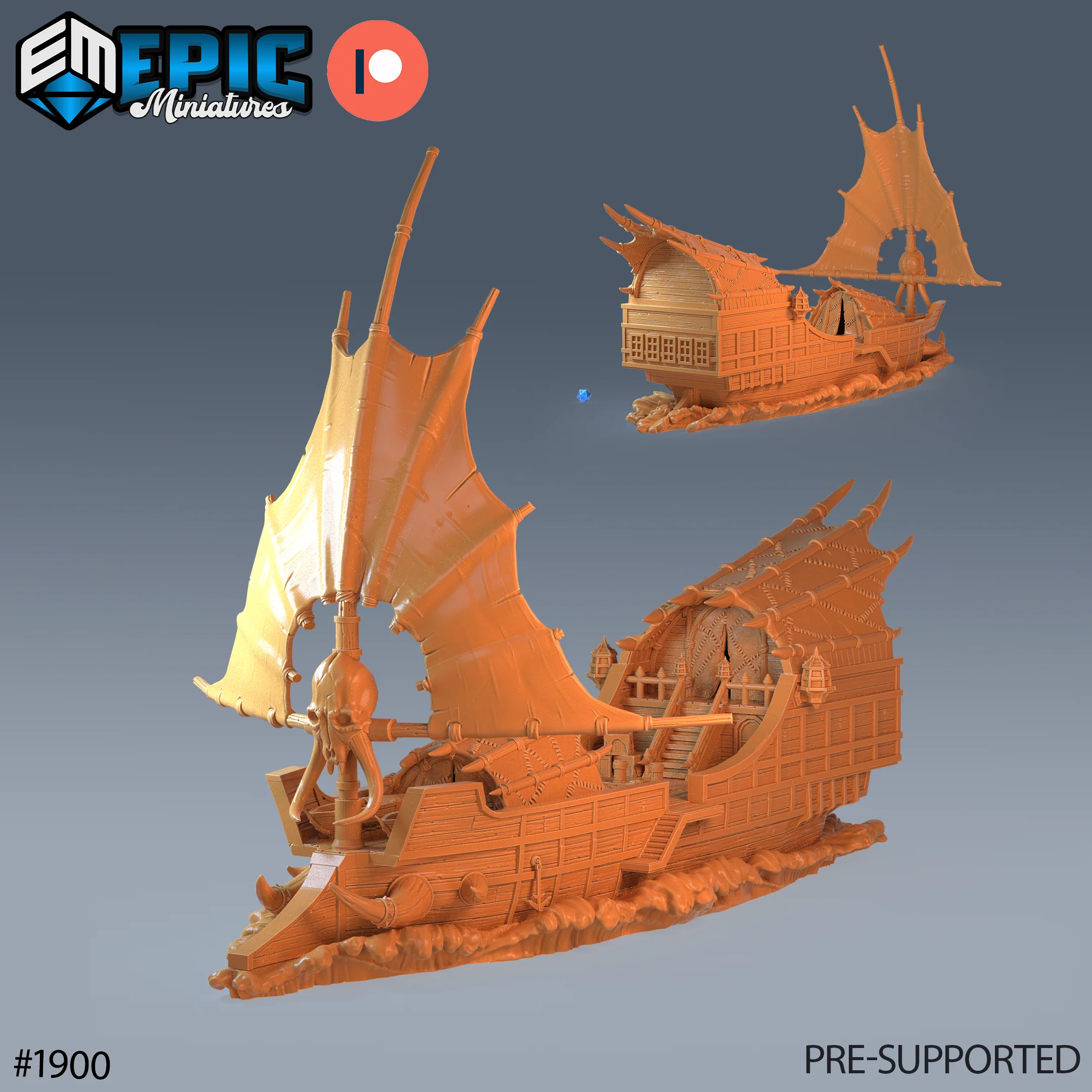 Tribal Ship, The Ramhorn #1900 by Epic Miniatures | Epic 56-Piece Gargantuan Miniature Set for D&D Tabletop - Image 2