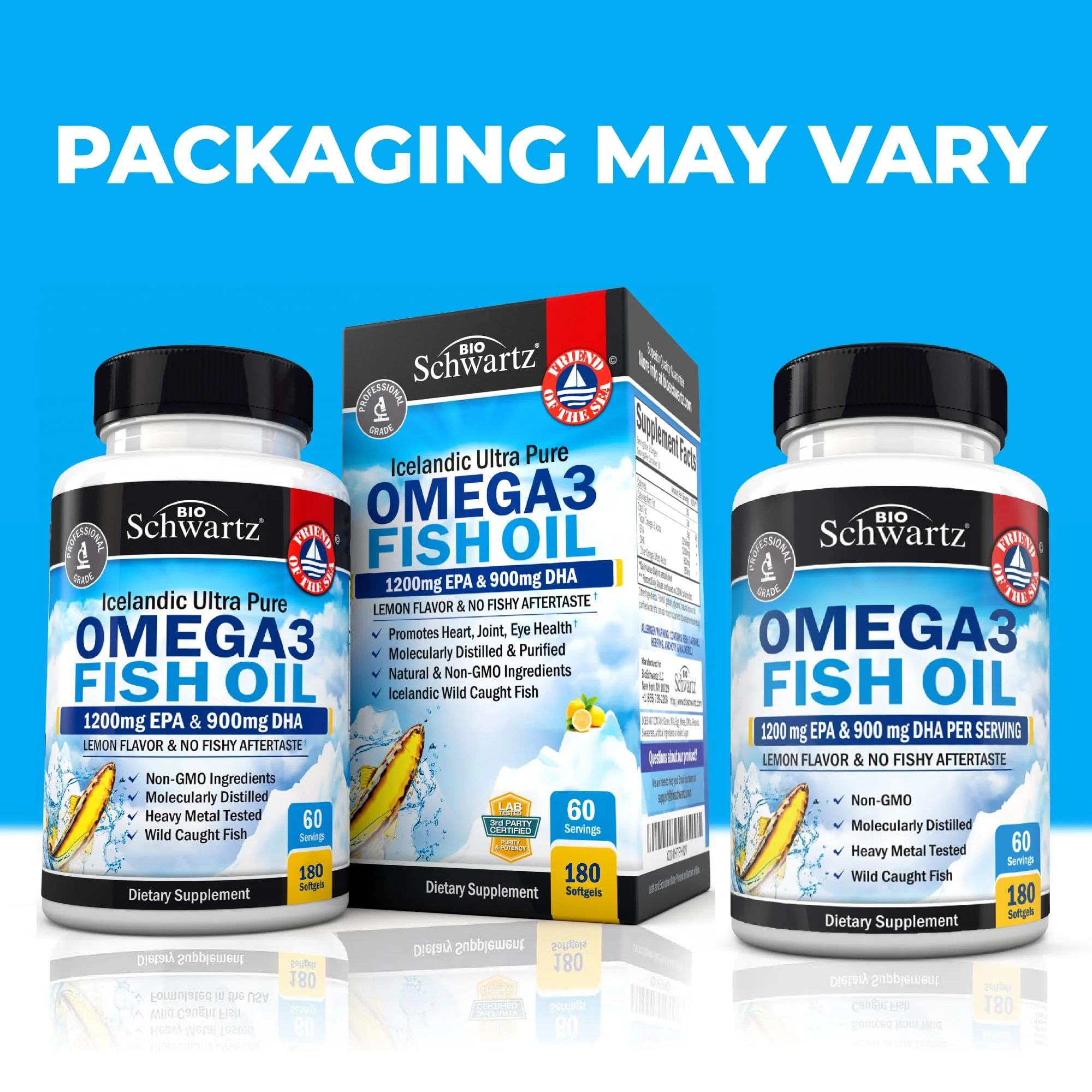 Triple Strength Omega-3 Fish Oil 2250mg EPA/DHA - Burpless Lemon, 180 Softgels - Image 2