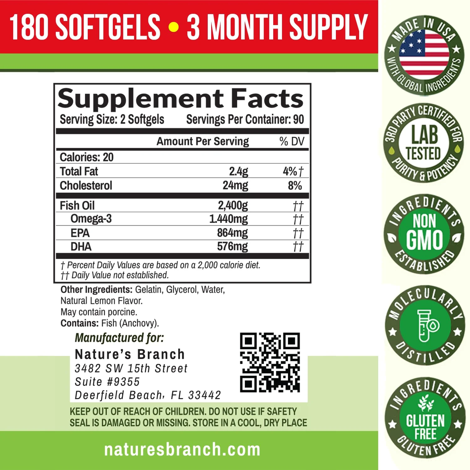 Triple Strength Omega-3 Fish Oil Pills — 180 Softgels, 2400mg, Burpless Lemon - Image 6