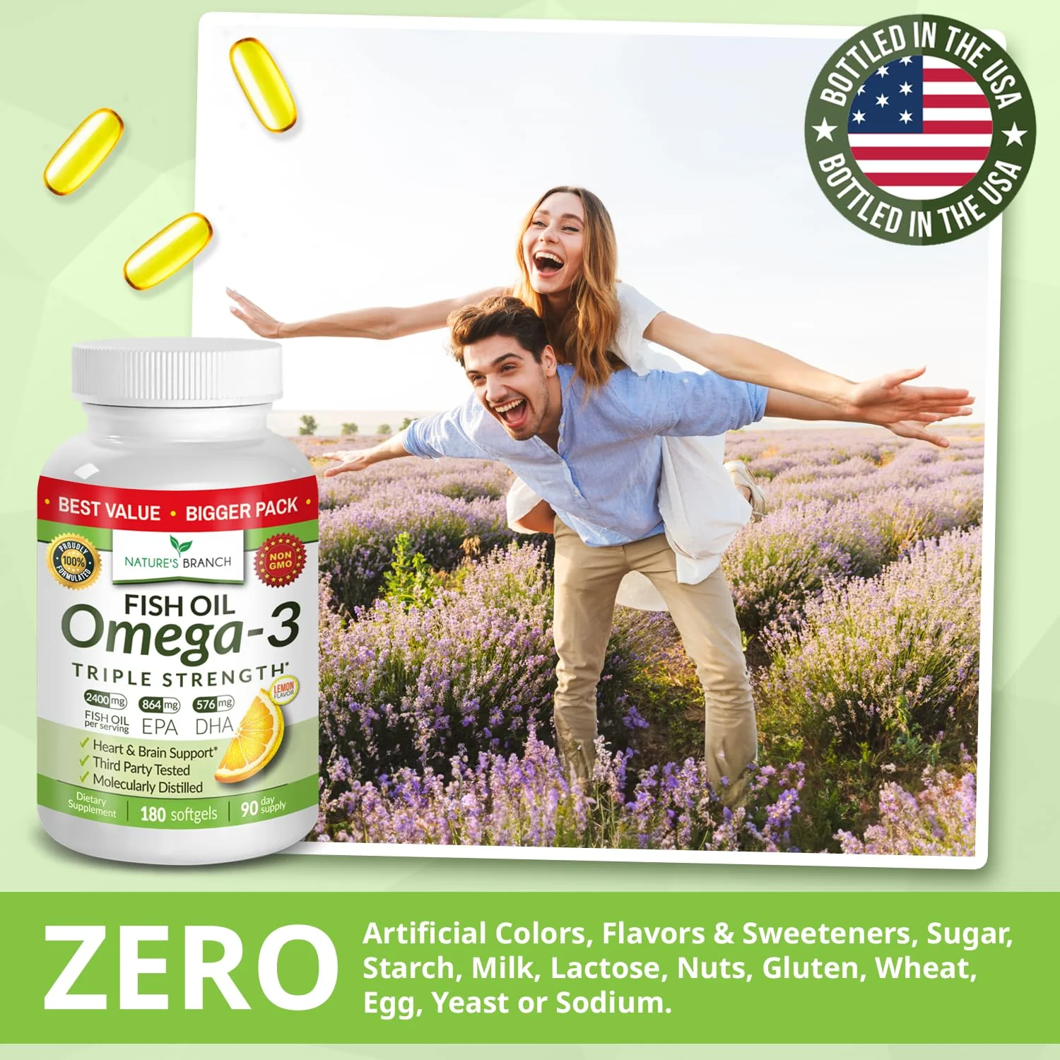 Triple Strength Omega-3 Fish Oil Pills — 180 Softgels, 2400mg, Burpless Lemon - Image 8
