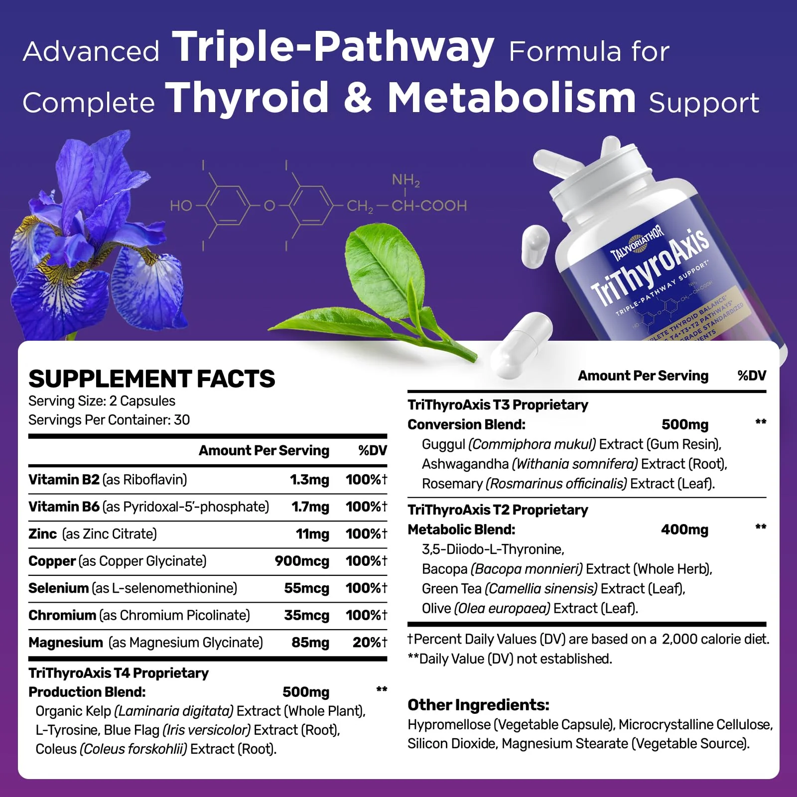 TriThyroAxis Thyroid Support Supplement by Talyvoriathor – Triple-Pathway Formula for Energy & Metabolism – 60 Capsules (2 Bottles) - Image 2