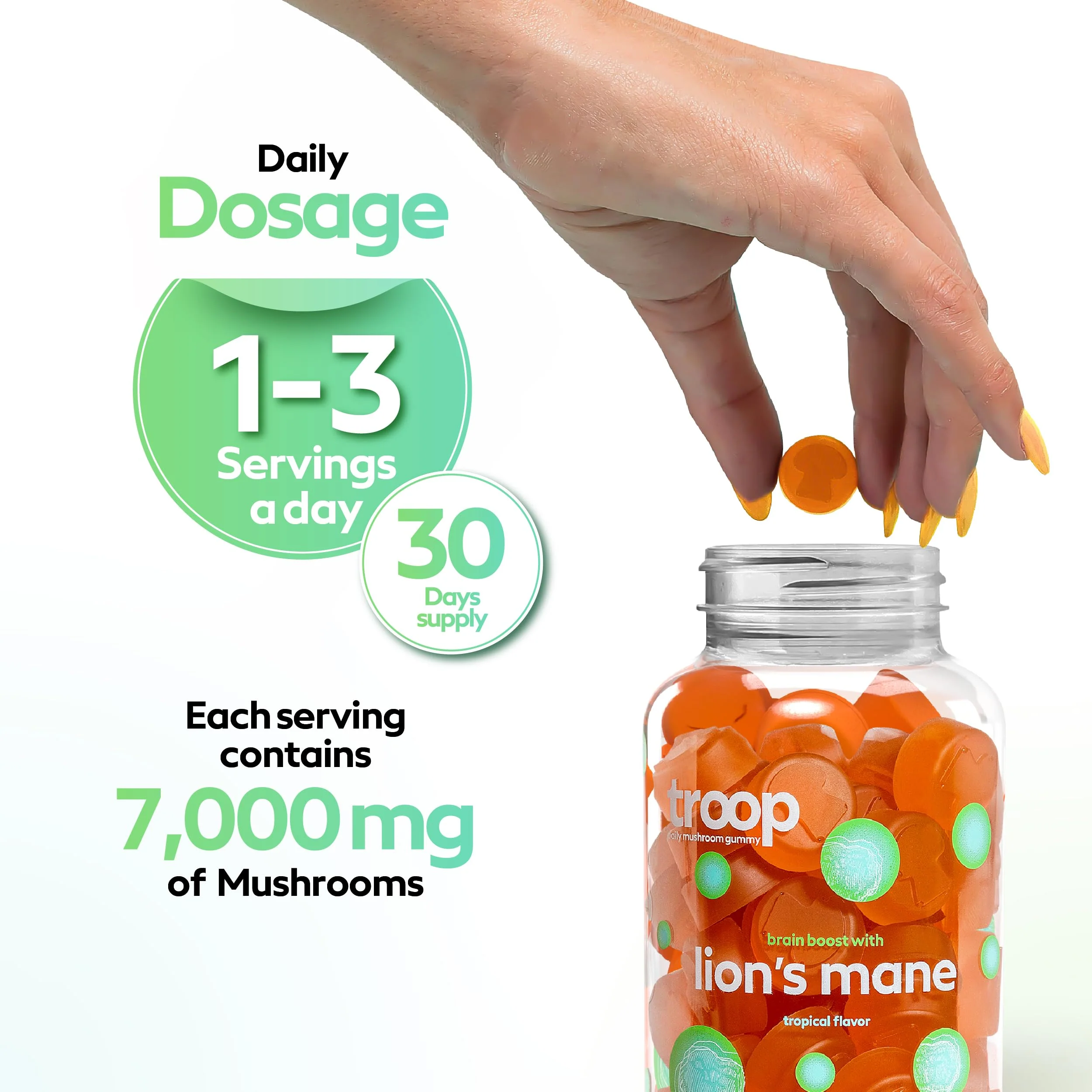 Troop Mushroom Lion's Mane Gummies for Focus & Mood | Vegan Peach Mango, 60 Count - Image 13