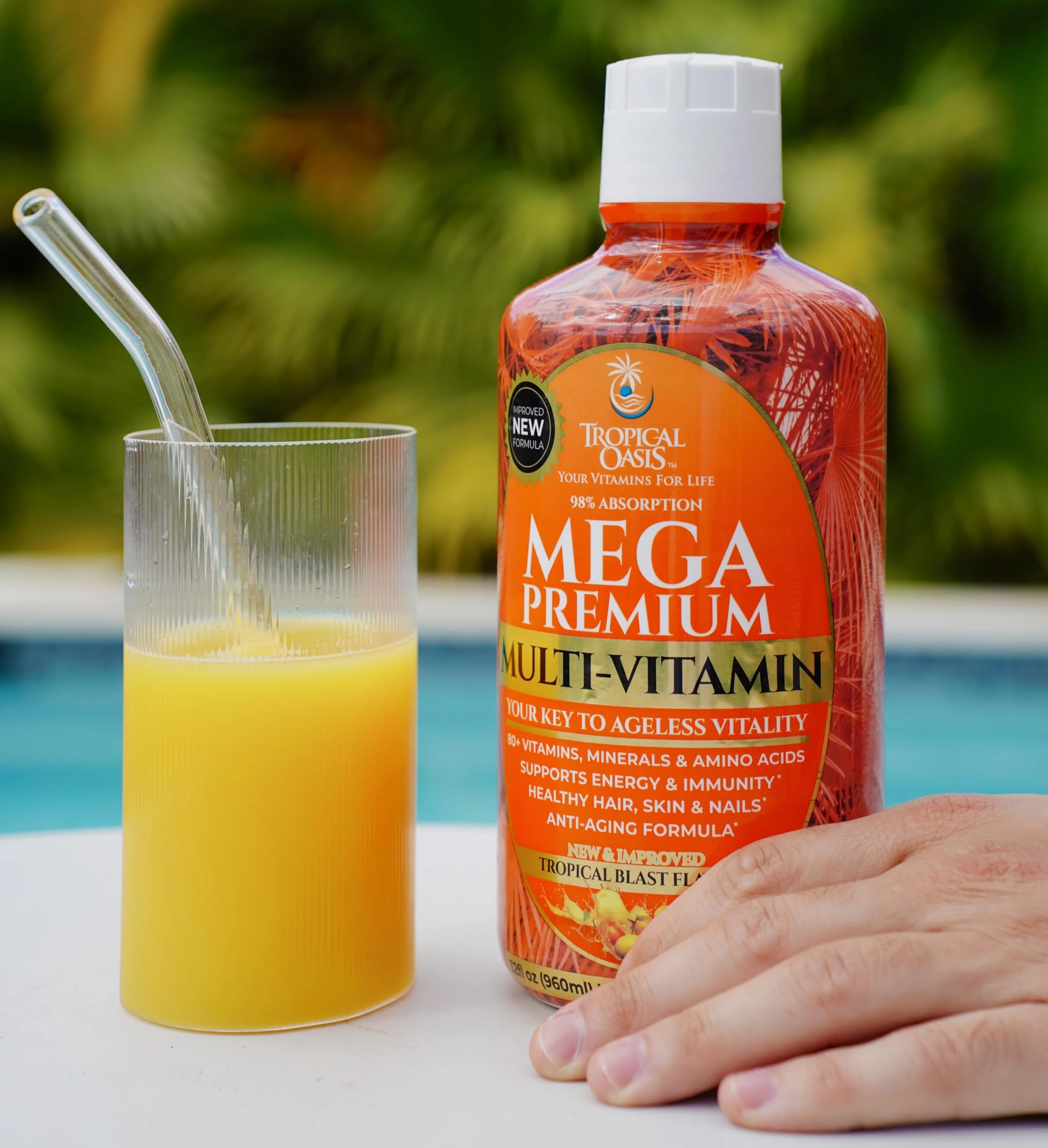 Tropical Oasis Mega Premium Liquid Multivitamin – 1333% Vitamin C, 200% Vitamin D3, Zinc | 32 Servings | Sugar Free | Orange - Image 6