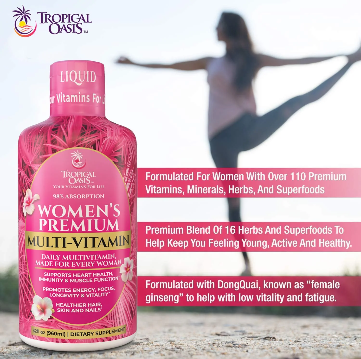 Tropical Oasis Premium Liquid Multivitamin for Women – Sugar Free, 98% Absorption, 32 Servings - Image 10