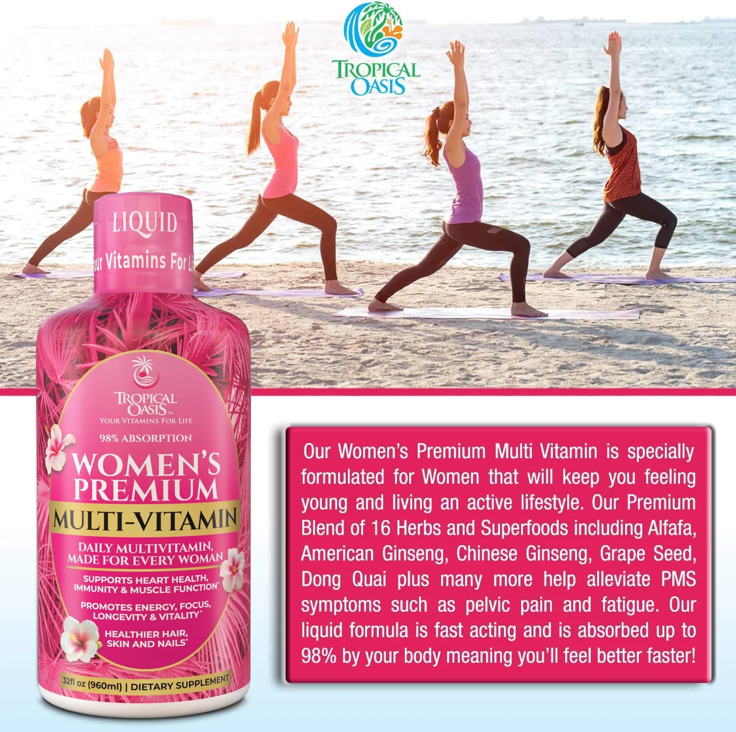 Tropical Oasis Premium Liquid Multivitamin for Women – Sugar Free, 98% Absorption, 32 Servings - Image 9