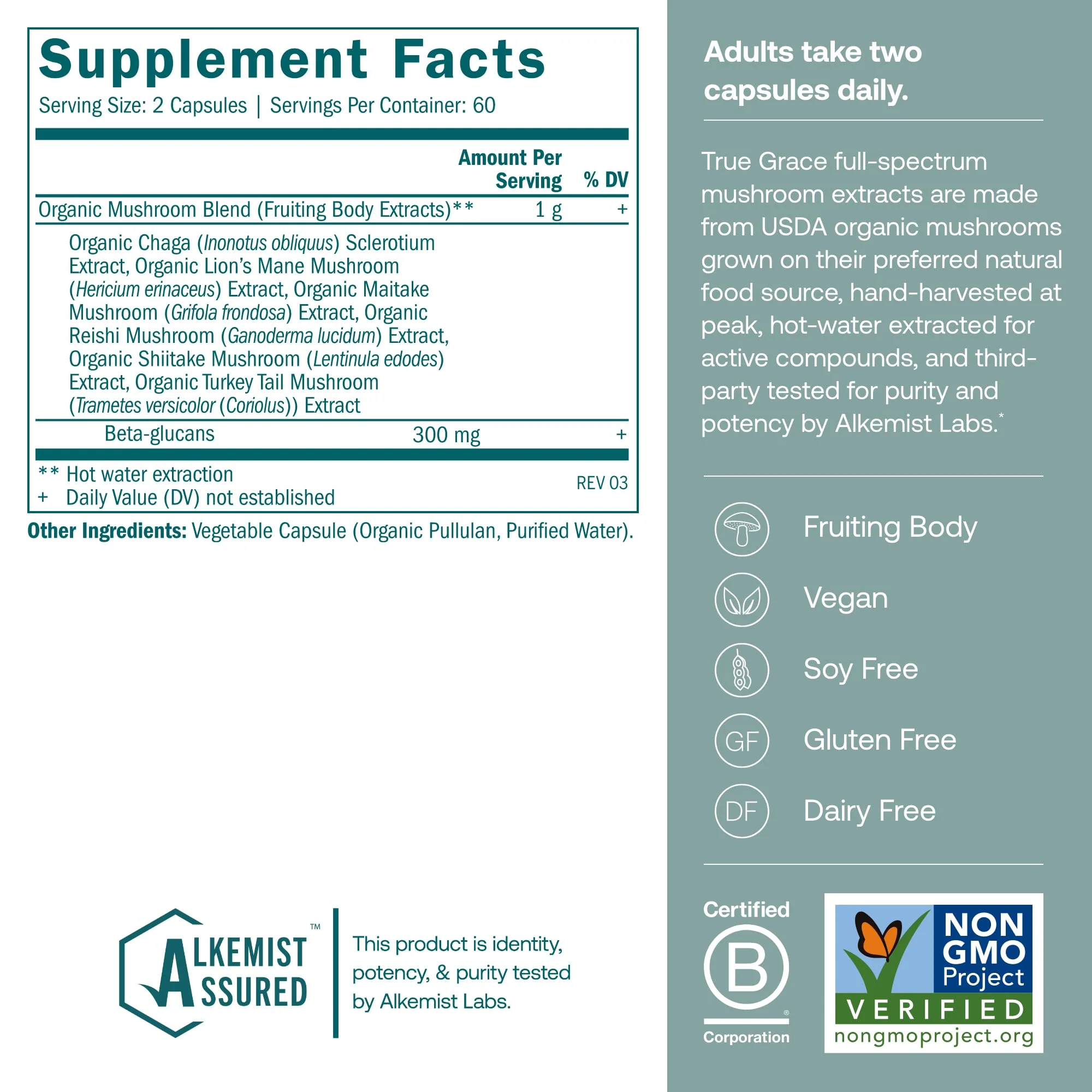 True Grace Mushroom Myco-Renew Blend Daily Immune Support - 120 Count Capsules - Organic - Image 2