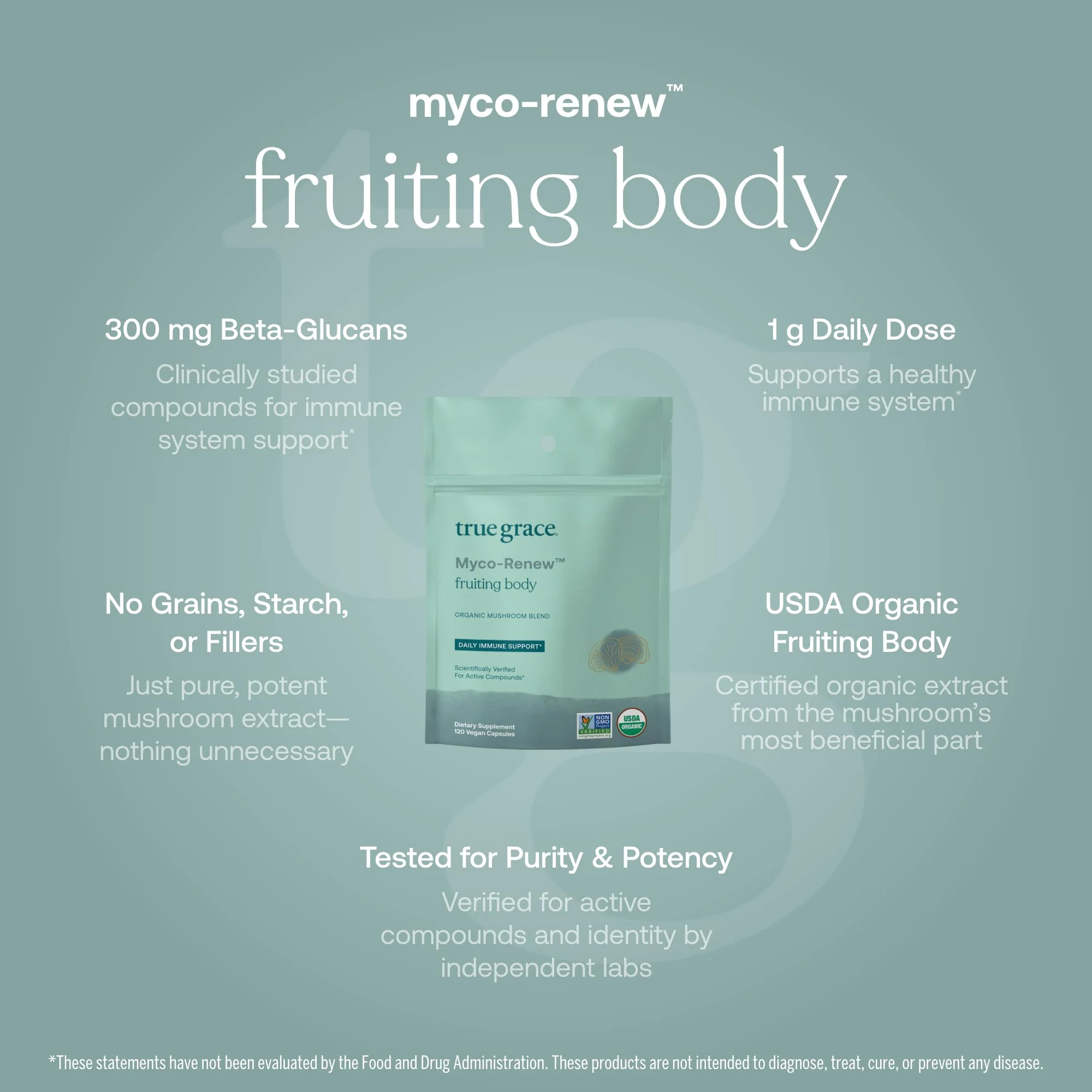 True Grace Mushroom Myco-Renew Blend Daily Immune Support - 120 Count Capsules - Organic - Image 3