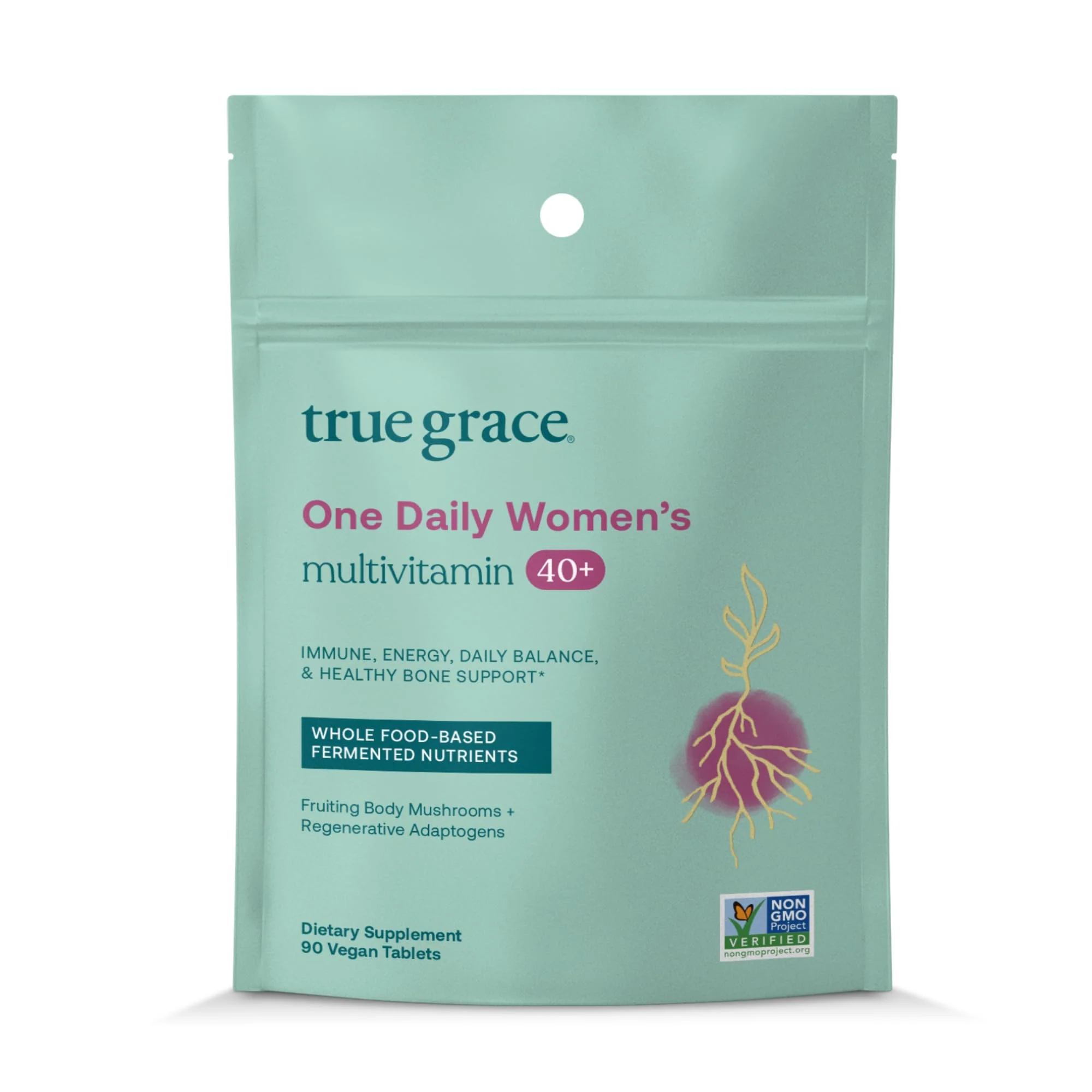 True Grace One Daily 40+ Multivitamin with Fermented Minerals, Organic Adaptogens & Mushrooms - Non-GMO, Gluten & Soy Free, 90 Vegan Tablets - Image 8