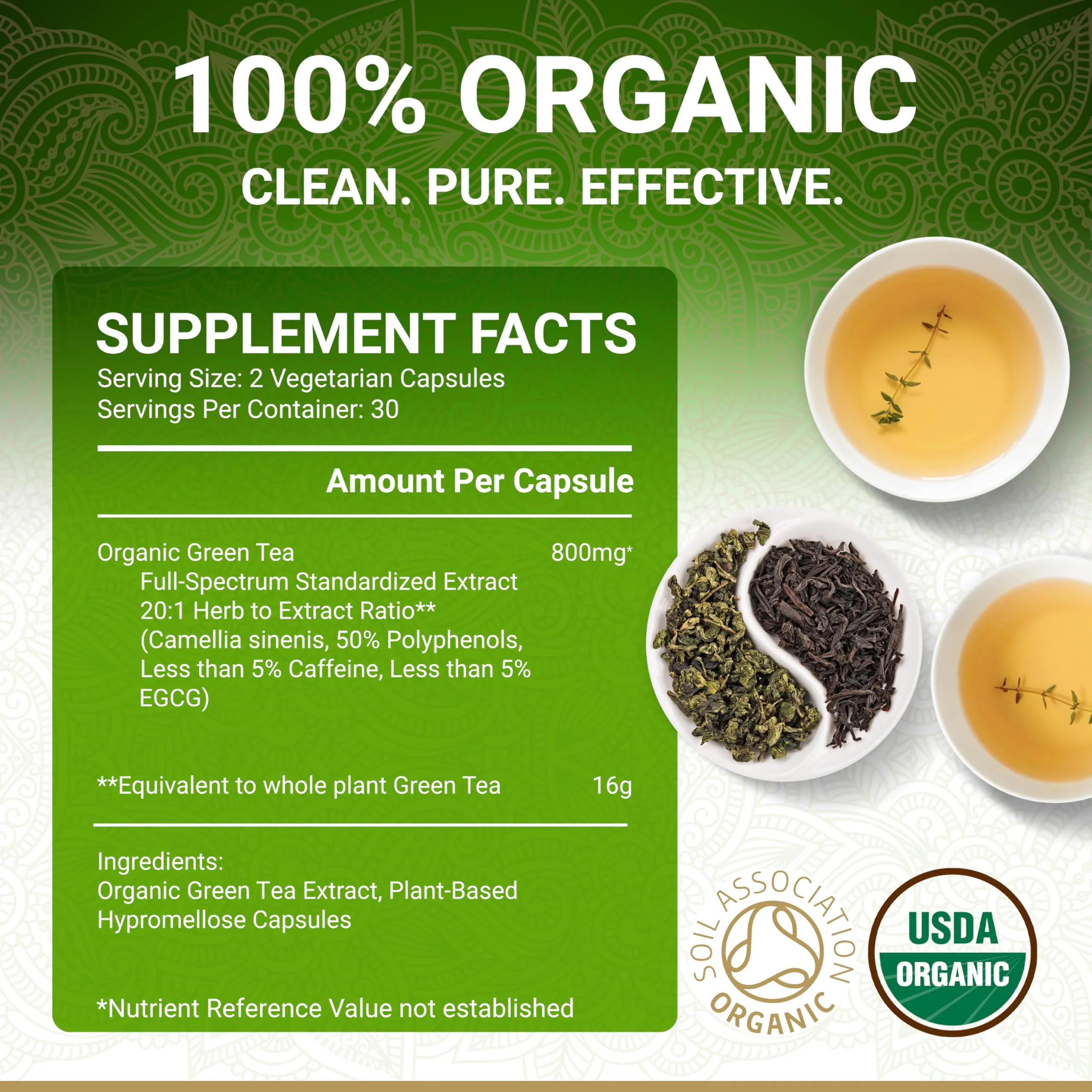 True Veda USDA Organic Green Tea Extract Capsules with EGCG – 60 Vegan Capsules, Low Caffeine - Image 8