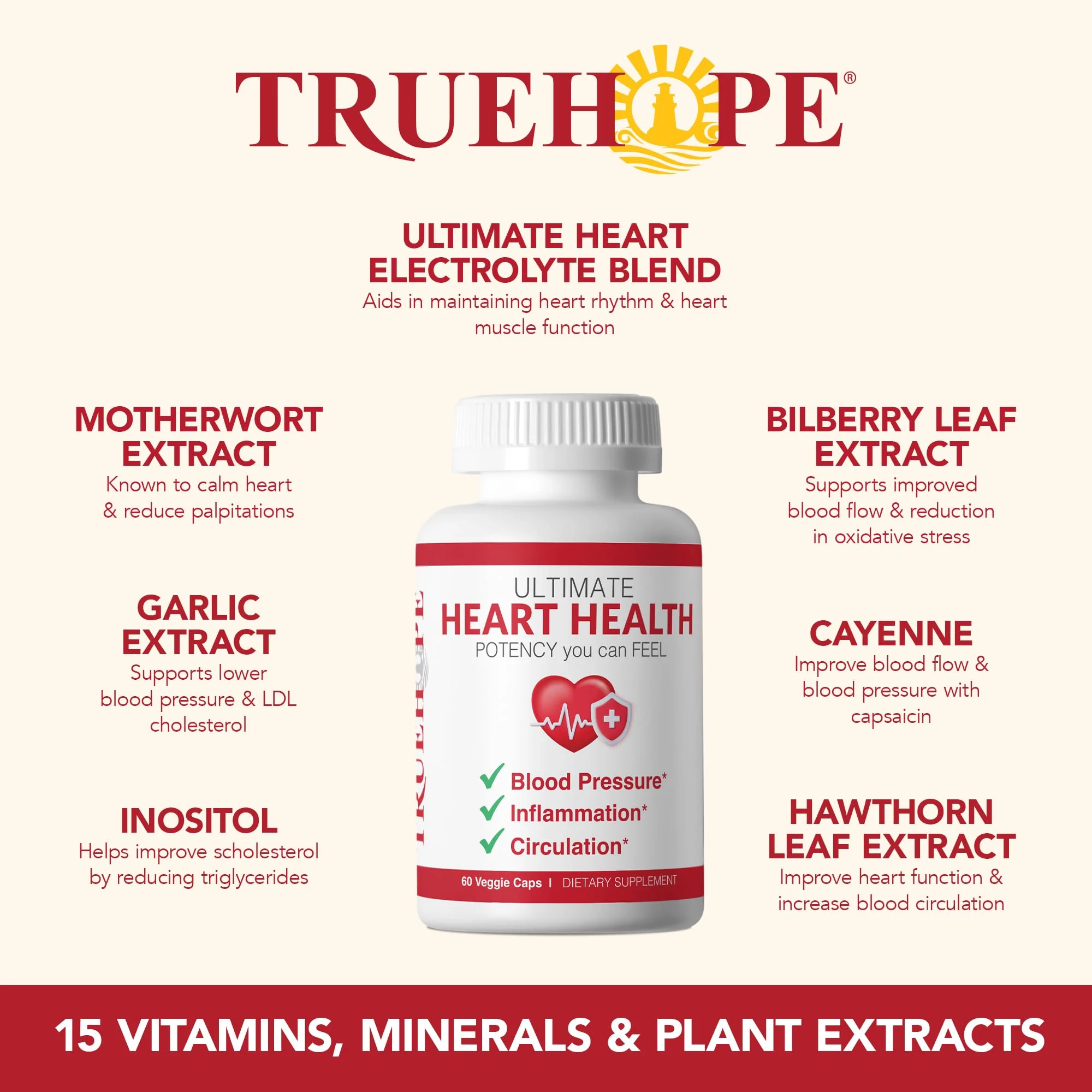 Truehope 27-in-1 Ultimate Heart Health Supplement | Blood Pressure, Circulation, Heart Function Support | Potency You Can Feel Day 1 | Hawthorn, Motherwort, Inositol, Mistletoe | + Advanced Chelation - Image 4