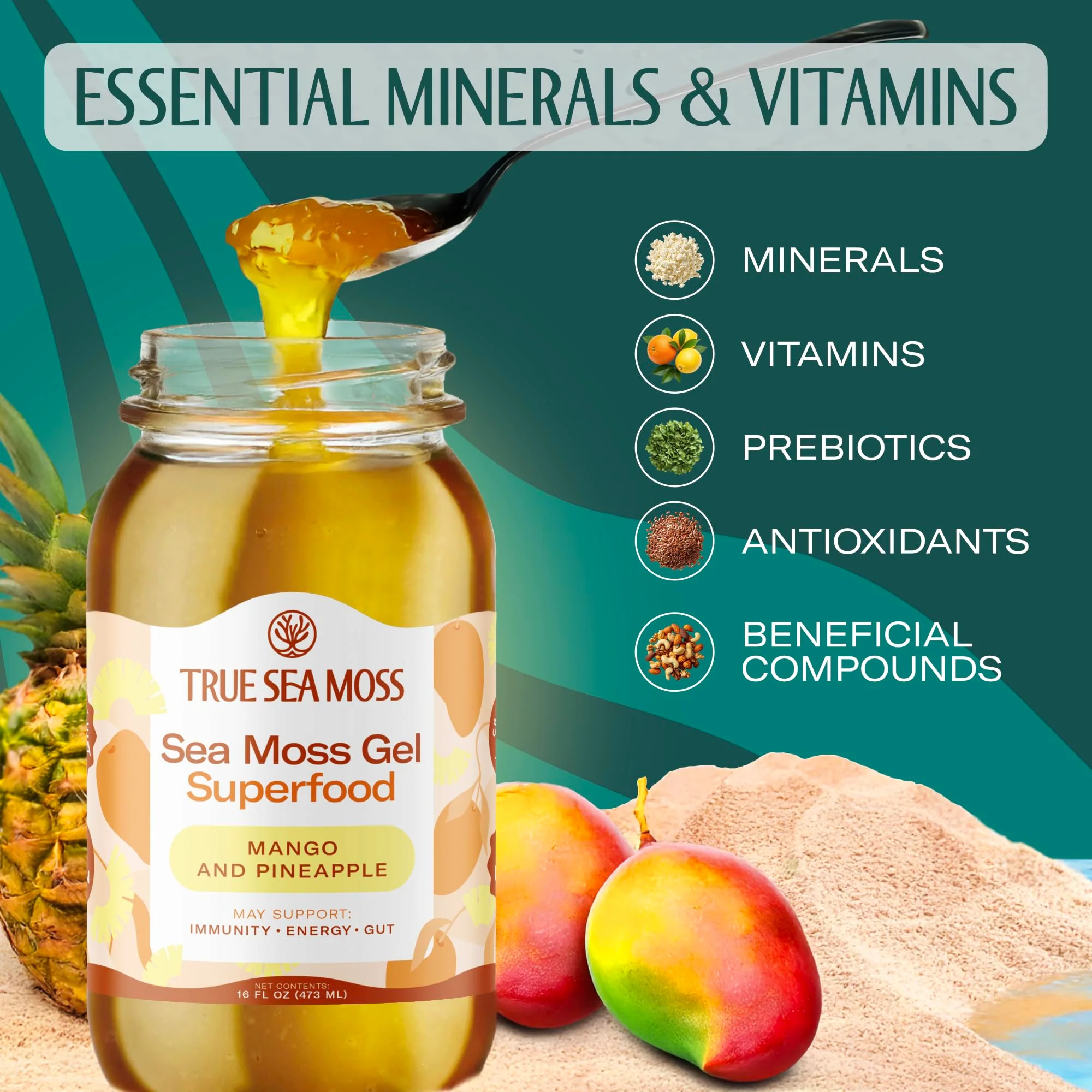 TrueSeaMoss Sea Moss Gel Mango Pineapple – Made in USA, Wildcrafted Seamoss - Image 2