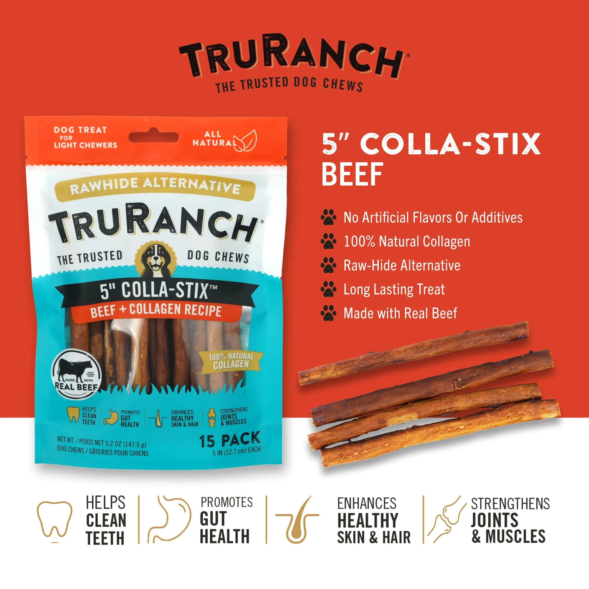 TRURANCH Collagen Sticks for Dogs - 5-inch Rawhide Alternative for Joints & Skin Health - Image 2