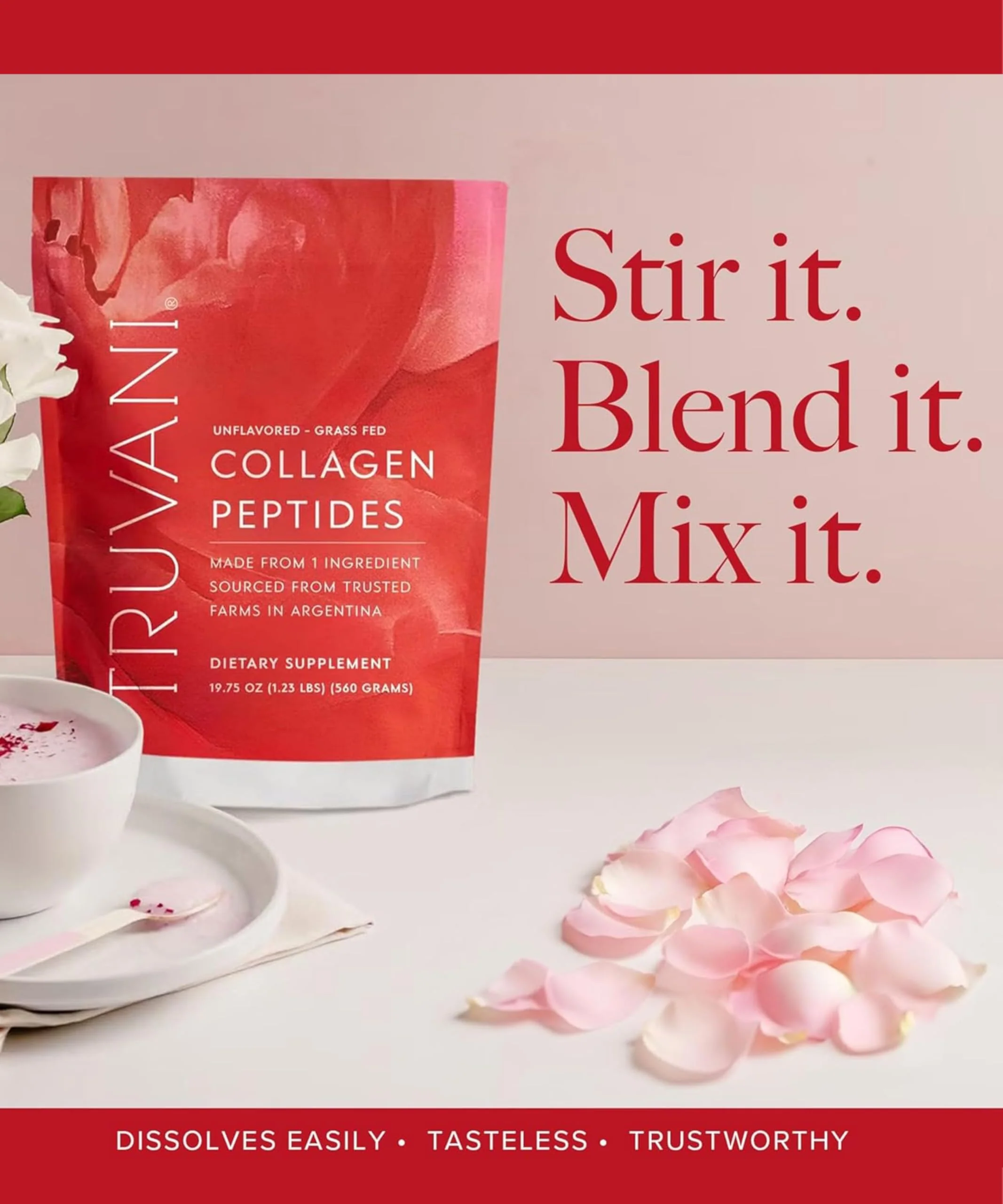 Truvani Hydrolyzed Collagen Peptides – Unflavored, 28 Servings, 20g Grass-Fed Collagen | Dairy & Gluten Free - Image 9