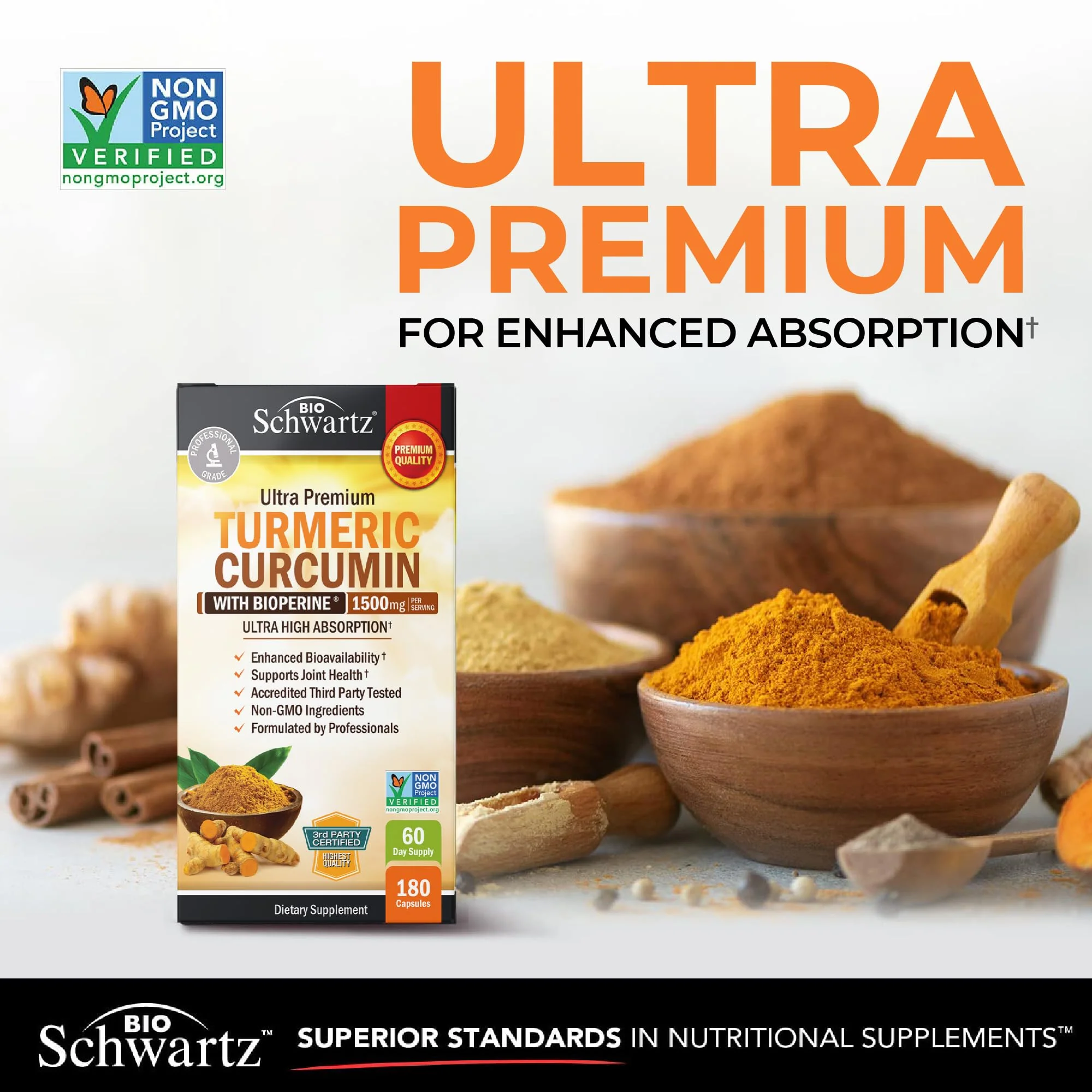 Turmeric Curcumin 1500mg with BioPerine – 95% Curcuminoids, Joint Support - Image 3