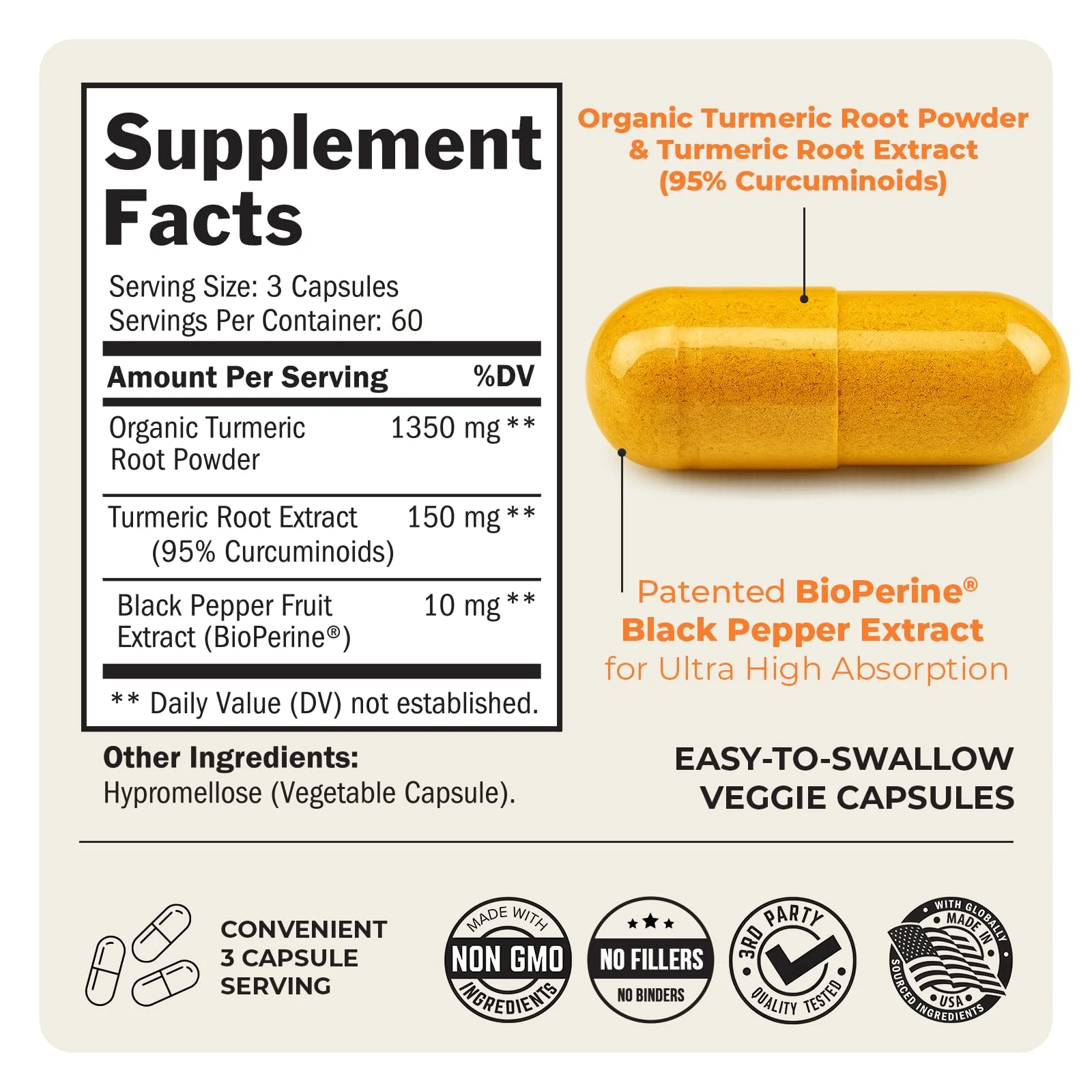 Turmeric Curcumin 1500mg with BioPerine – 95% Curcuminoids, Joint Support - Image 4