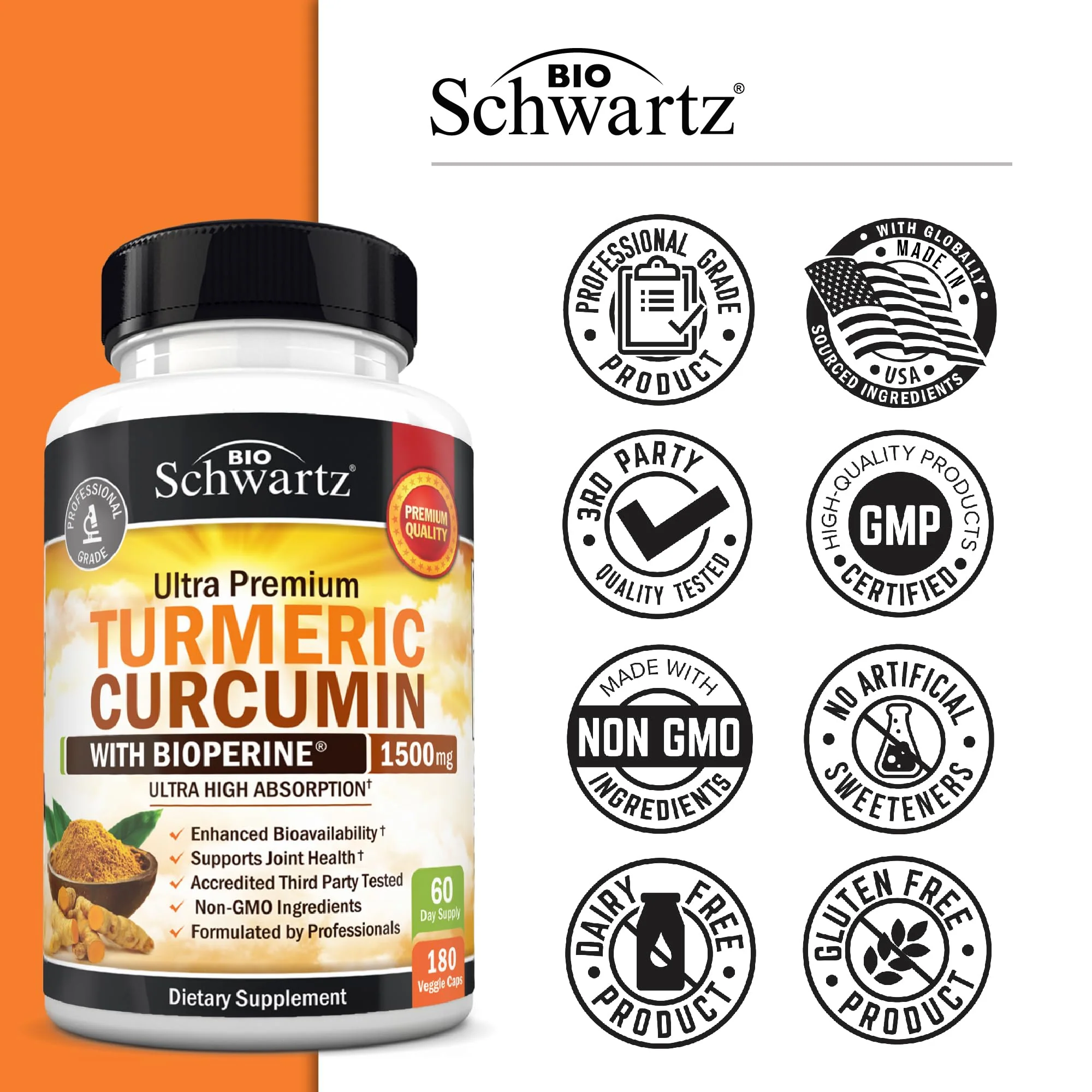 Turmeric Curcumin 1500mg with BioPerine – 95% Curcuminoids, Joint Support - Image 6