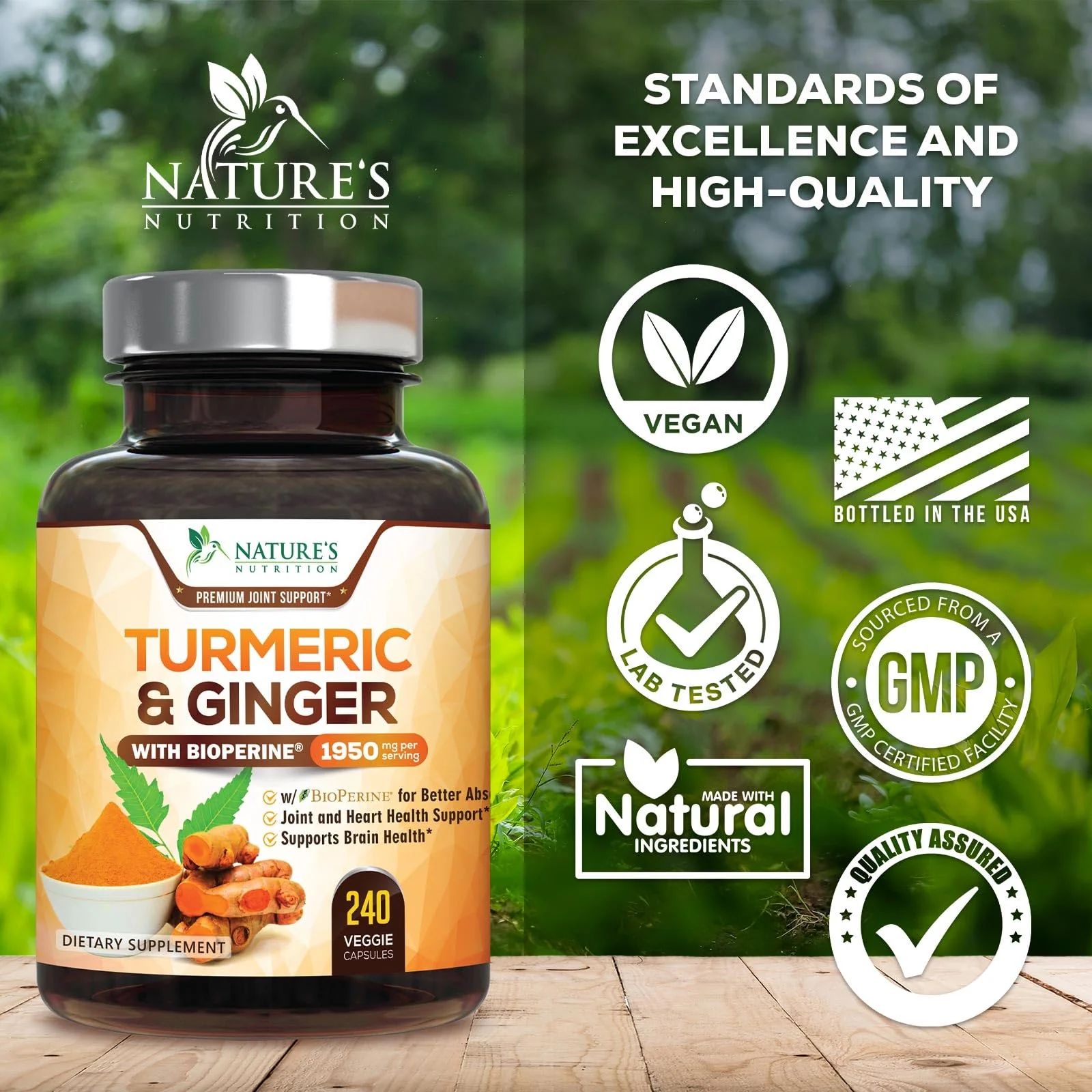 Turmeric Curcumin 1950mg – 95% Curcuminoids, Organic Turmeric & Ginger, BioPerine | 240 Capsules - Image 4