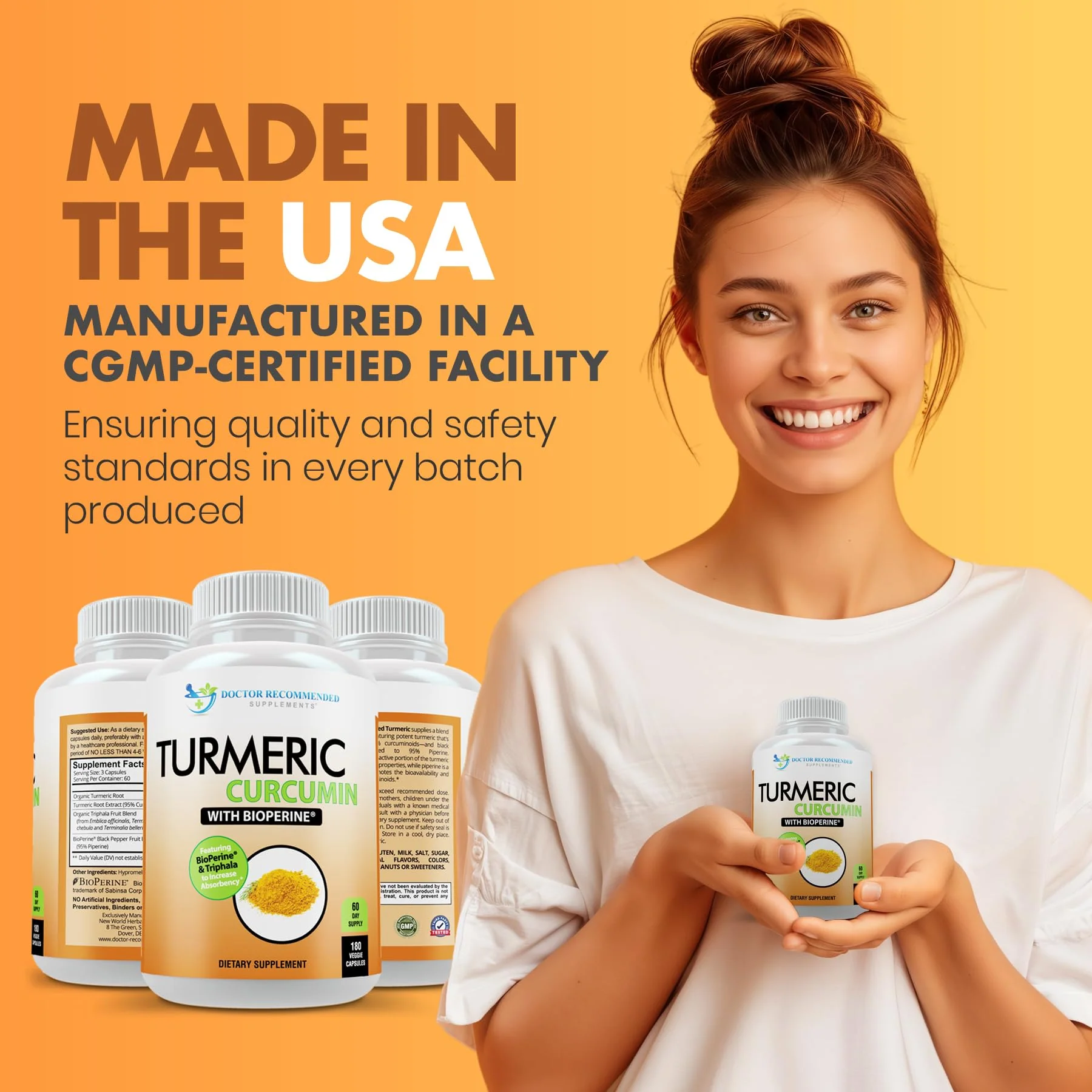 Turmeric Curcumin 2250mg/day — Bioperine Veggie Caps — 100% Organic | Pack of 3 | Doctor Recommended Supplements - Image 3