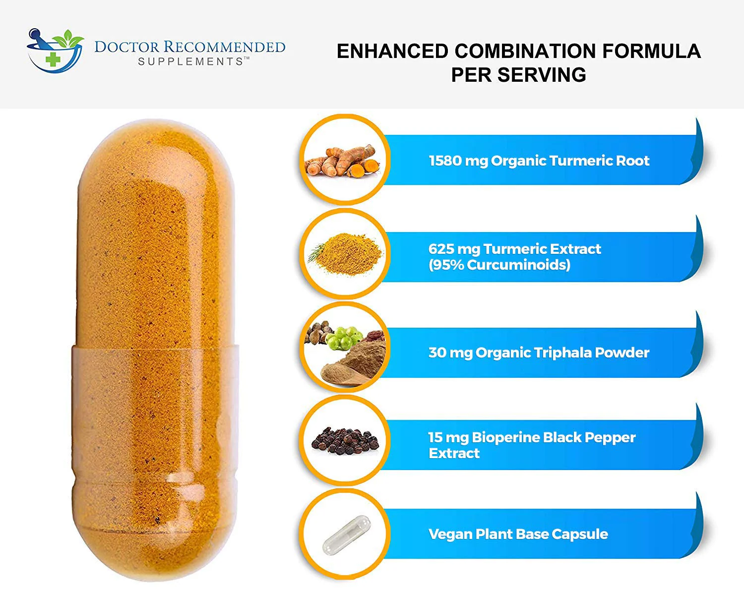 Turmeric Curcumin 2250mg/day — Bioperine Veggie Caps — 100% Organic | Pack of 3 | Doctor Recommended Supplements - Image 5