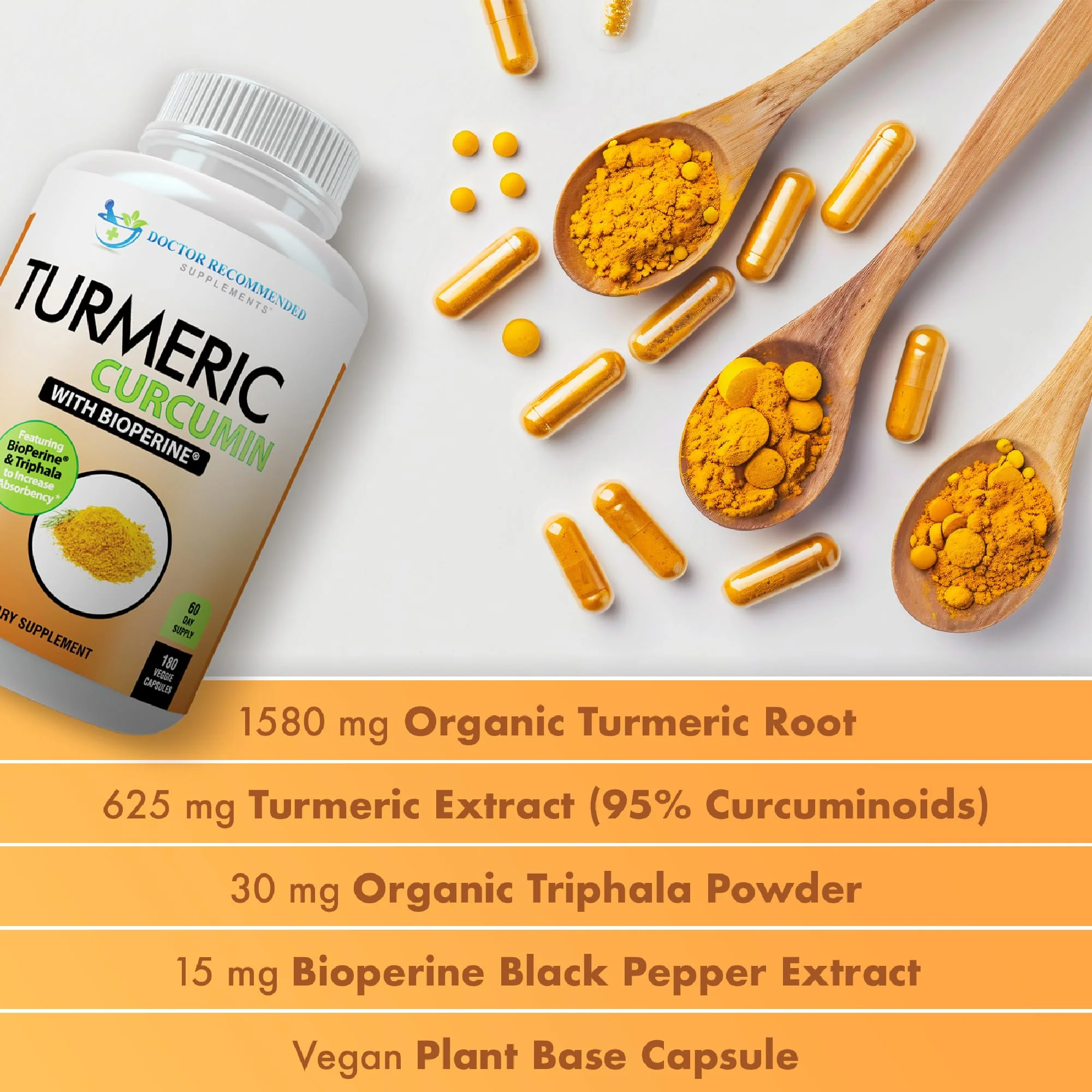 Turmeric Curcumin 2250mg/day — Bioperine Veggie Caps — 100% Organic | Pack of 3 | Doctor Recommended Supplements - Image 7