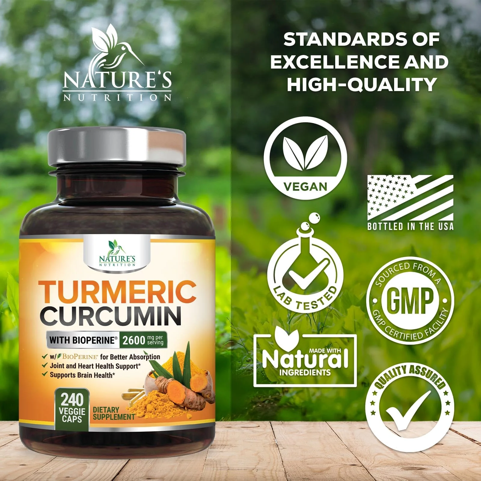 Turmeric Curcumin Supplement 2600mg – 95% Curcuminoids, BioPerine & Organic Turmeric – 240 Capsules | Made in USA - Image 4
