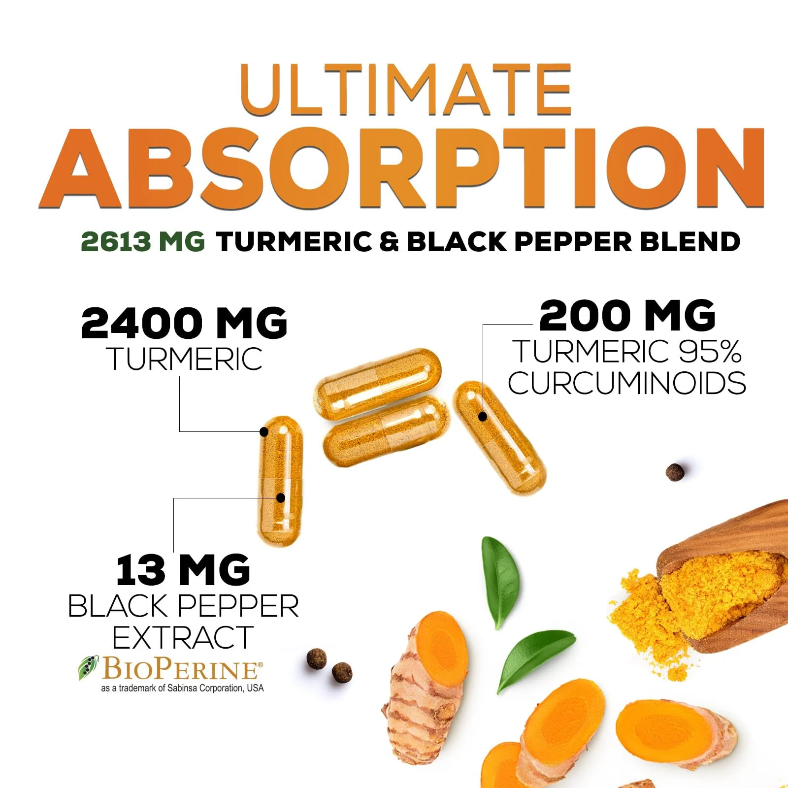 Turmeric Curcumin Supplement 2600mg – 95% Curcuminoids, BioPerine & Organic Turmeric – 240 Capsules | Made in USA - Image 6