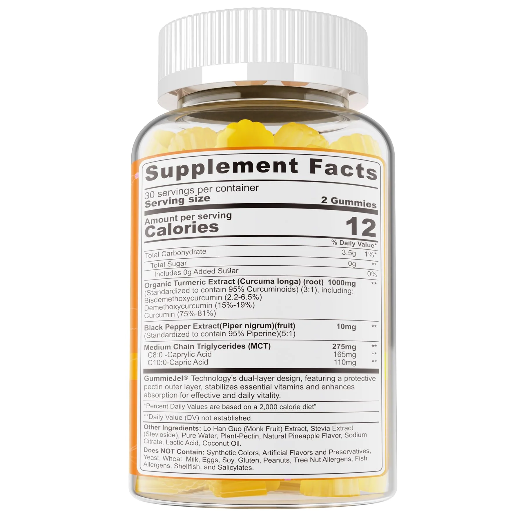 Turmeric Gummies 1000mg with MCT Oil C8/C10 – Curcumin + Black Pepper, Sugar Free, 60 Gummies - Image 8