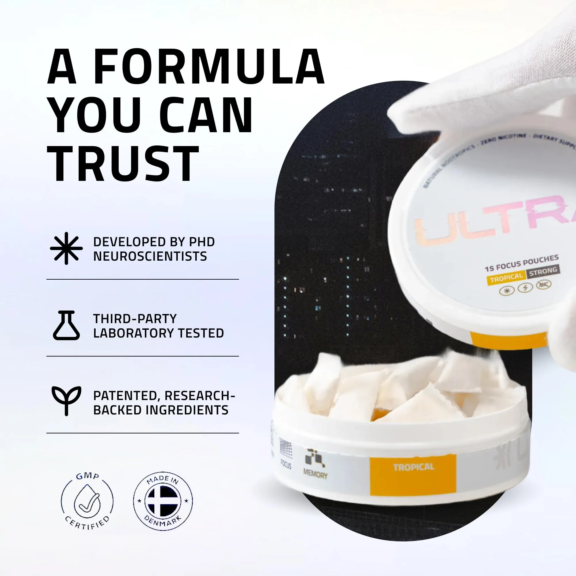 Ultra Focus Pouches Variety Pack (3 Cans) Nicotine-Free, Caffeine-Free | Nootropic Energy & Clarity | Ultra Pouches - Image 13