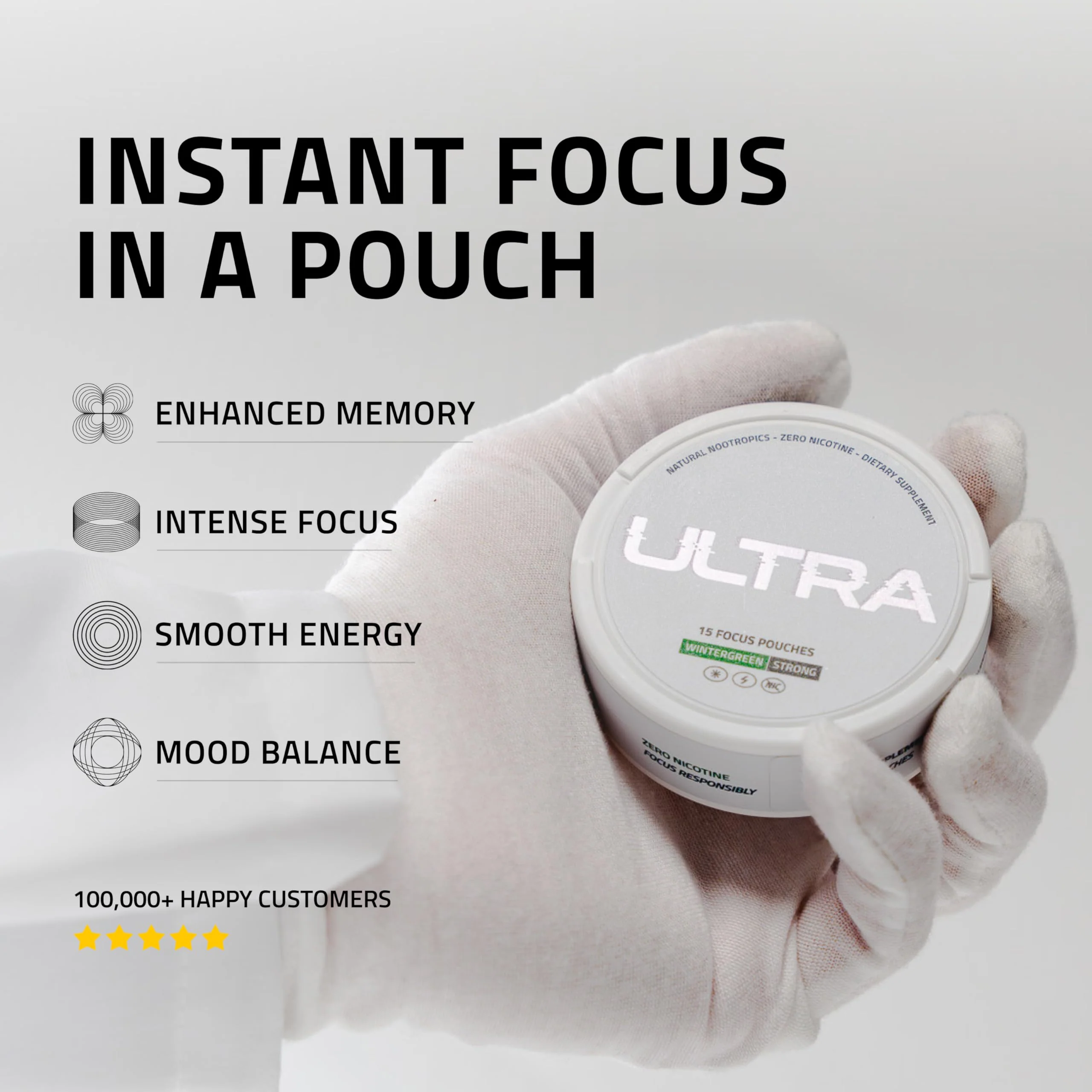 Ultra Focus Pouches Variety Pack (3 Cans) Nicotine-Free, Caffeine-Free | Nootropic Energy & Clarity | Ultra Pouches - Image 2