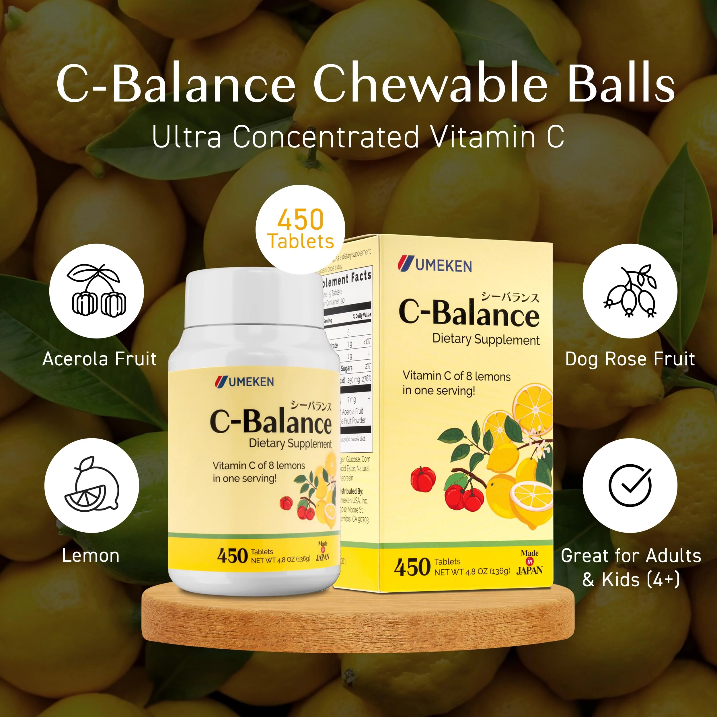 Umeken C-Balance Chewable Vitamin C – Acerola & Lemon, 136g (3 Months) - Image 2