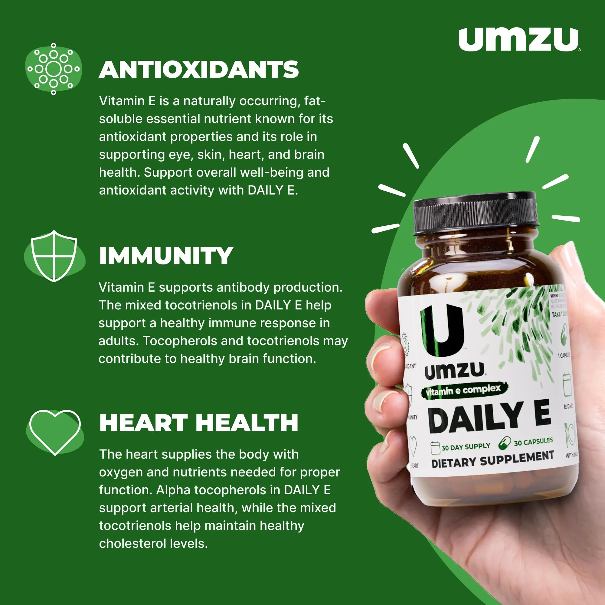 UMZU Daily E Vitamin E Capsules | 100% Daily Vitamin E | Immune Support (30 Days) - Image 2
