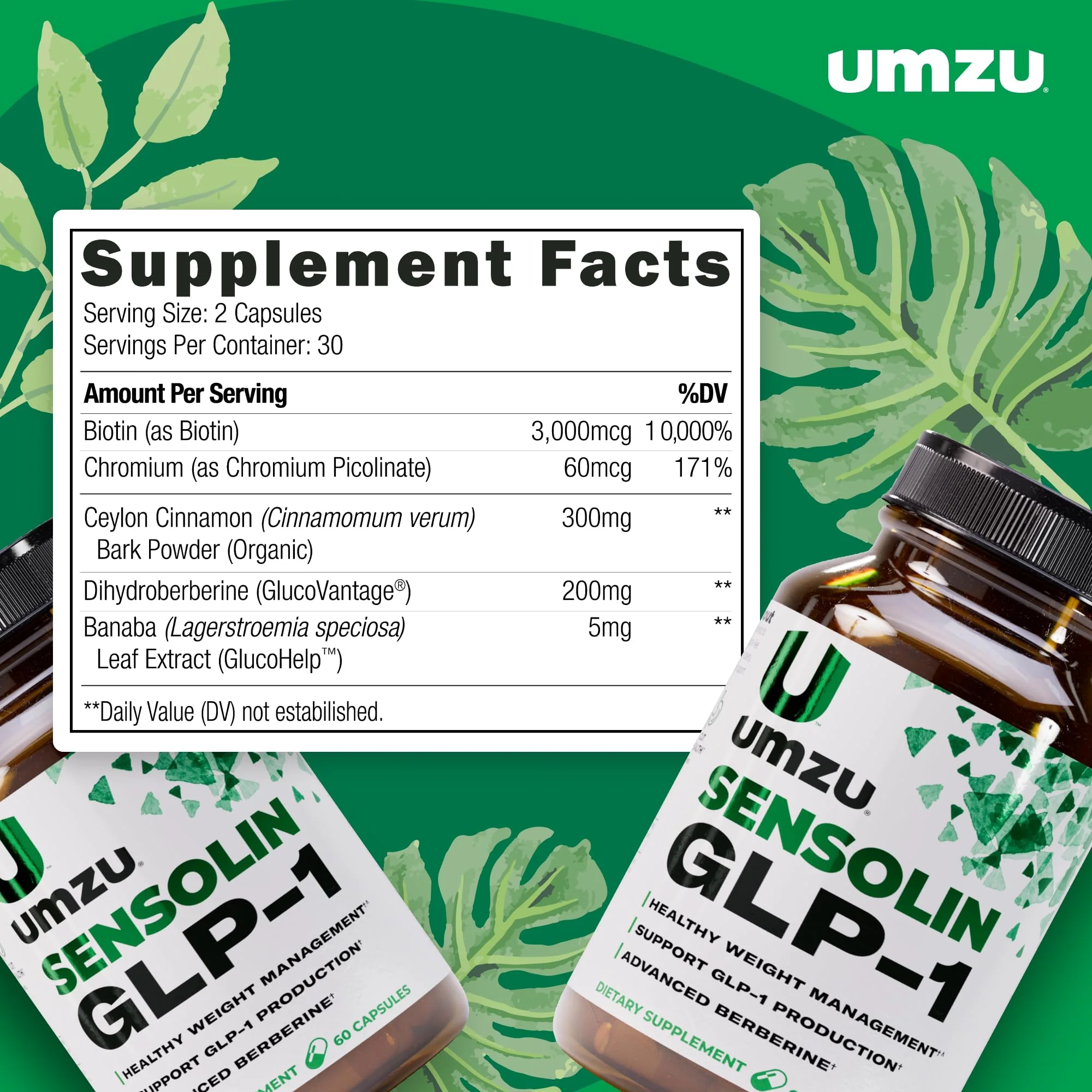 UMZU Sensolin GLP-1 Support Supplement – 30 Day Supply with Dihydroberberine, Cinnamon, Chromium & Biotin - Image 13