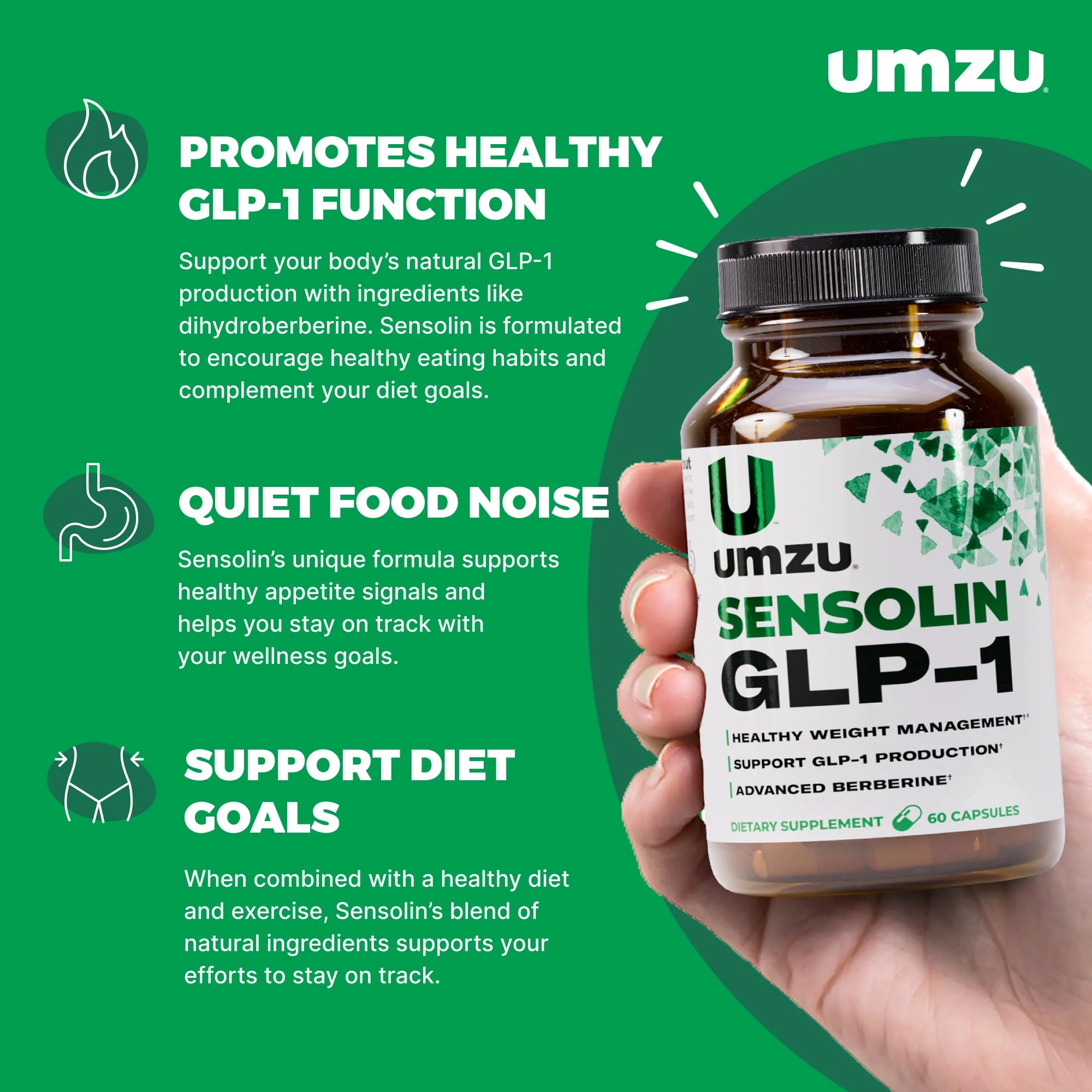 UMZU Sensolin GLP-1 Support Supplement – 30 Day Supply with Dihydroberberine, Cinnamon, Chromium & Biotin - Image 2