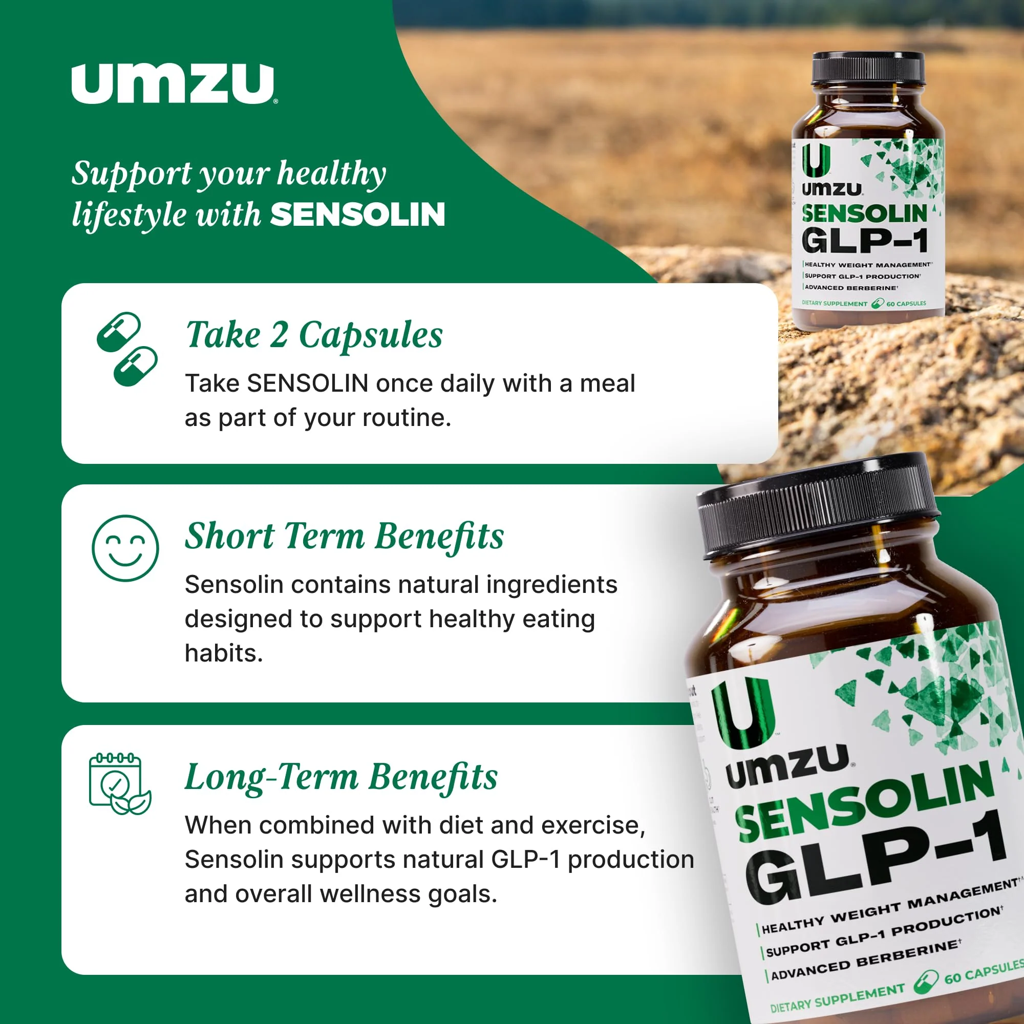 UMZU Sensolin GLP-1 Support Supplement – 30 Day Supply with Dihydroberberine, Cinnamon, Chromium & Biotin - Image 6