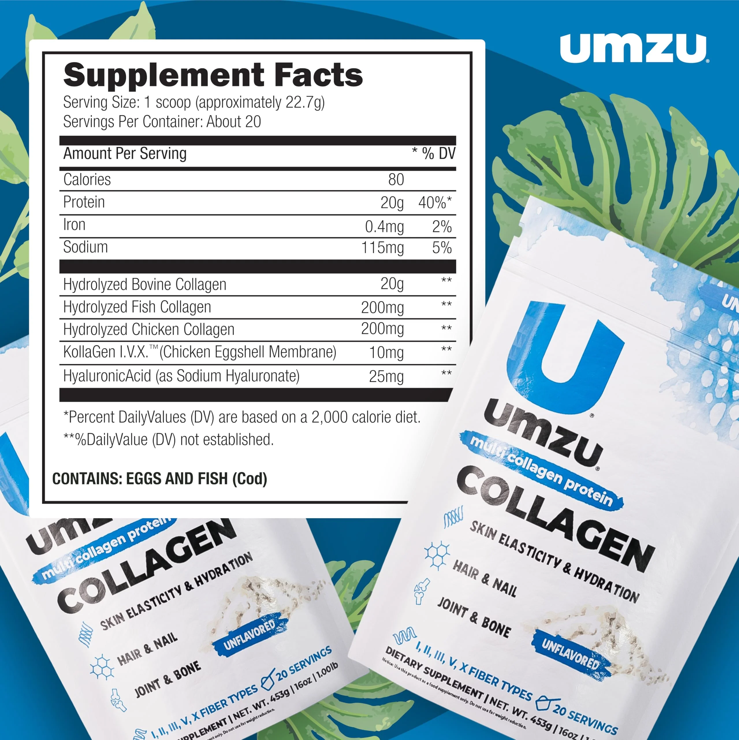 UMZU zuCollagen Multi Collagen Protein Powder – Unflavored | 20g Protein, Low Calorie, 5 Types I-X - Image 4