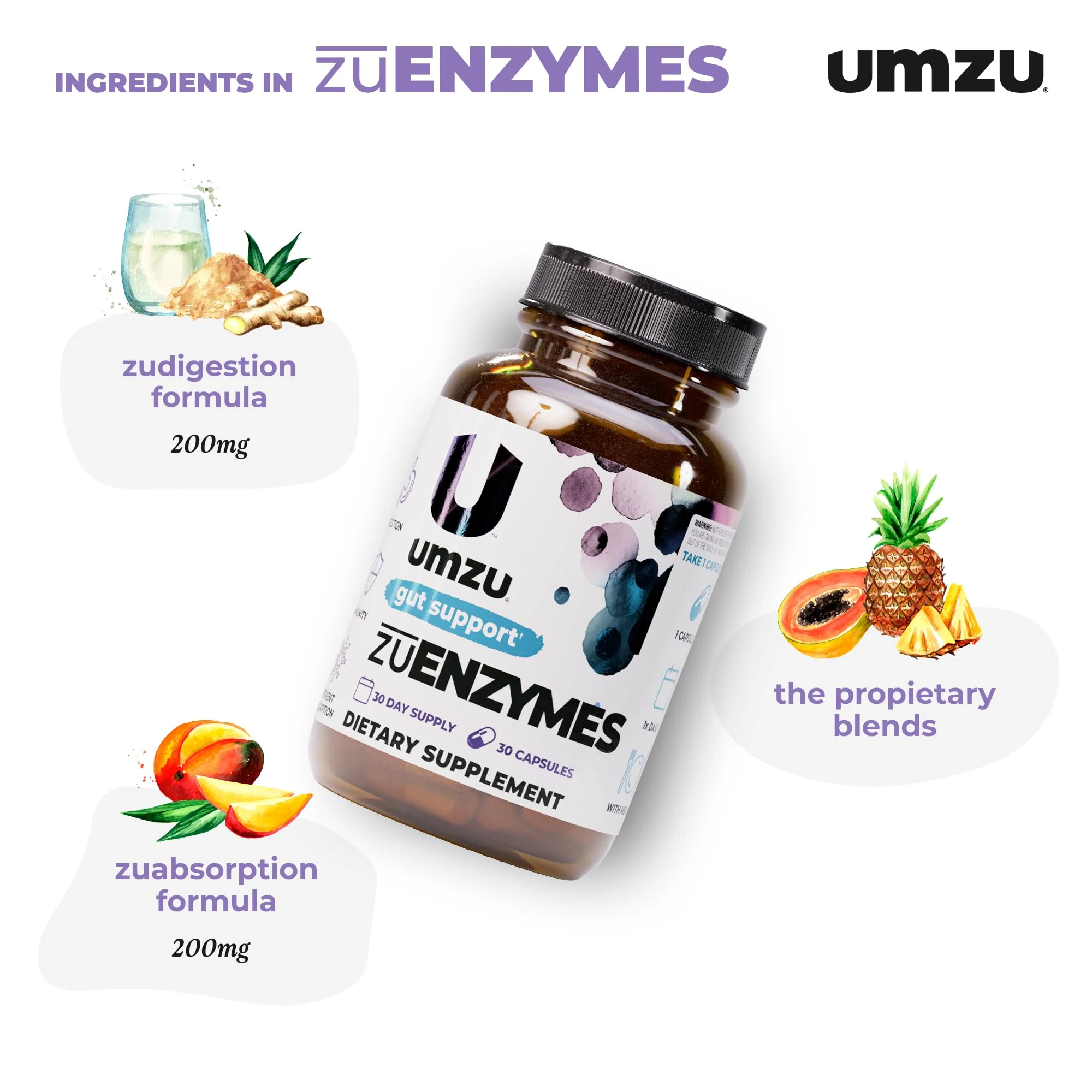 UMZU ZuEnzymes Digestive Enzymes Supplement — 21 Enzymes for Gut Health, Digestion & Nutrient Absorption (30 Day Supply, 30 Capsules) - Image 3