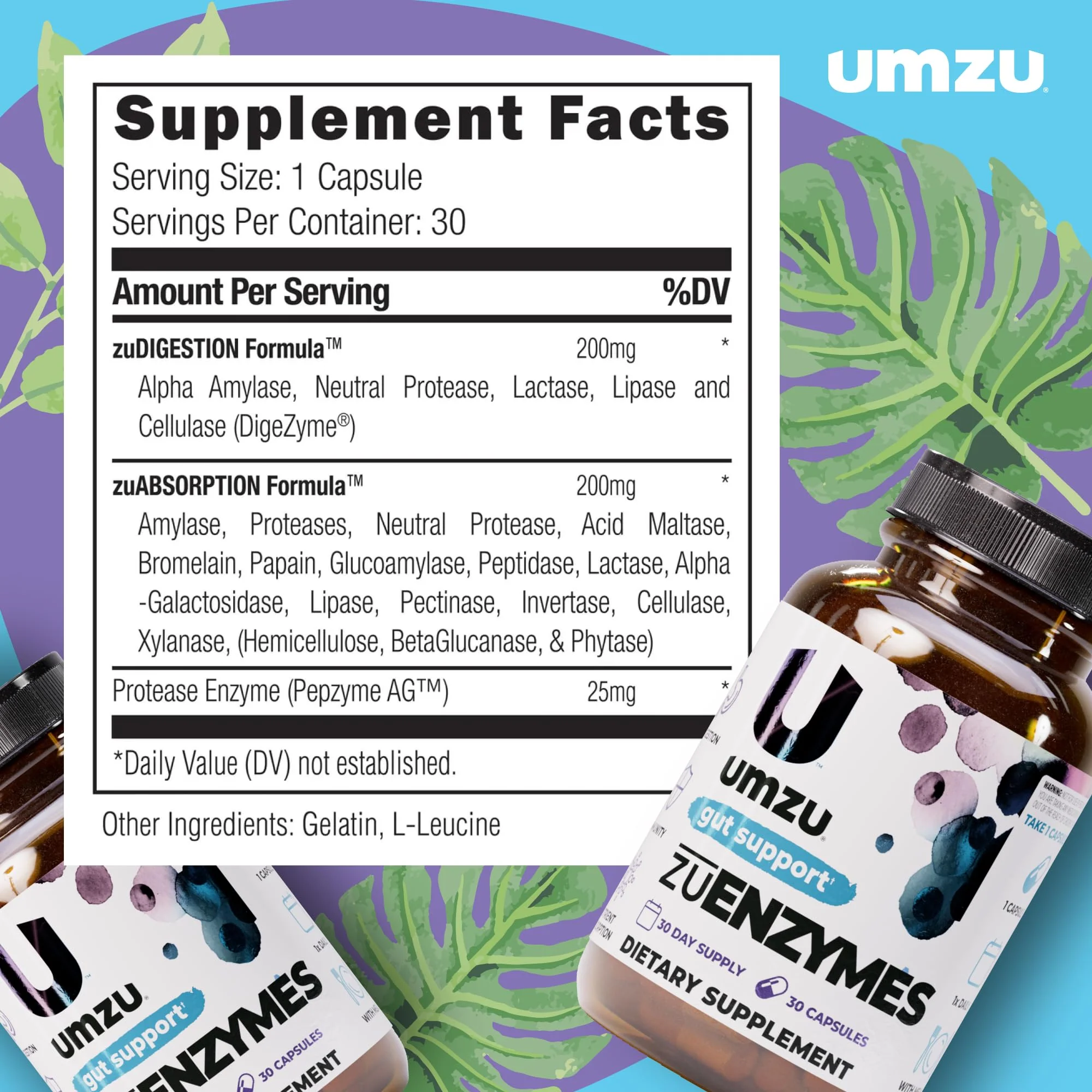 UMZU ZuEnzymes Digestive Enzymes Supplement — 21 Enzymes for Gut Health, Digestion & Nutrient Absorption (30 Day Supply, 30 Capsules) - Image 4