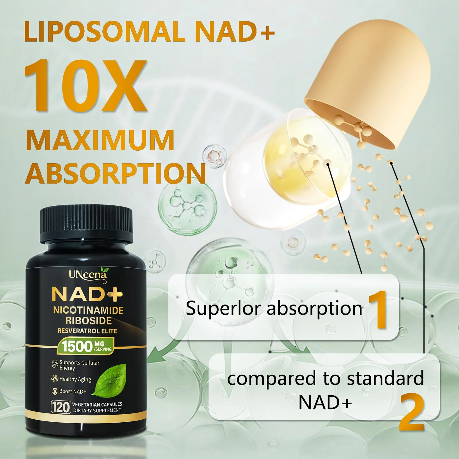 UNcena NAD Supplement 1500mg – Liposomal NR with Resveratrol | Support Cellular Health & Healthy Aging (Pack of 2) - Image 2