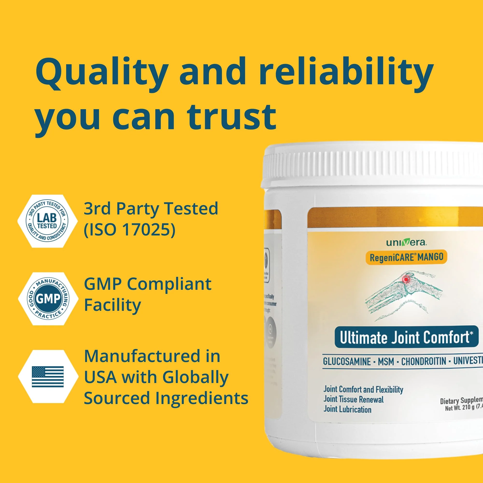 Univera RegeniCARE Canister - Glucosamine, Chondroitin, MSM, Univestin | 30-Day Mango Flavor - Image 7