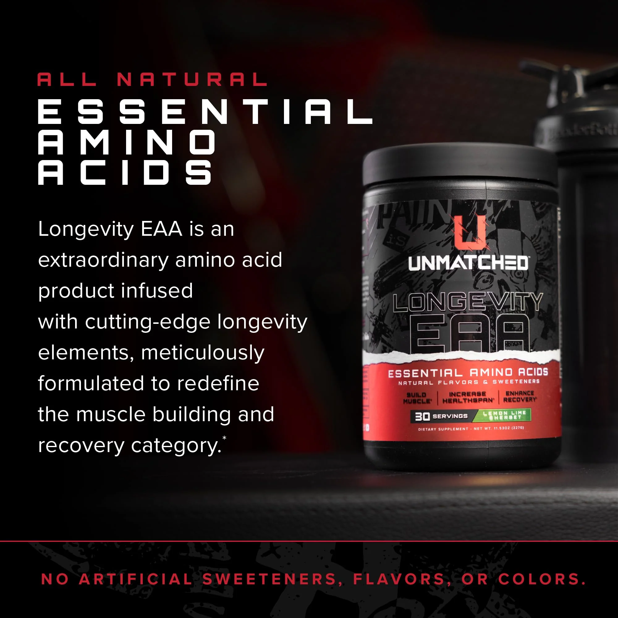 Unmatched Longevity EAA | Essential Amino Acids for Muscle Growth & Recovery | 30 Servings Strawberry Colada - Image 3