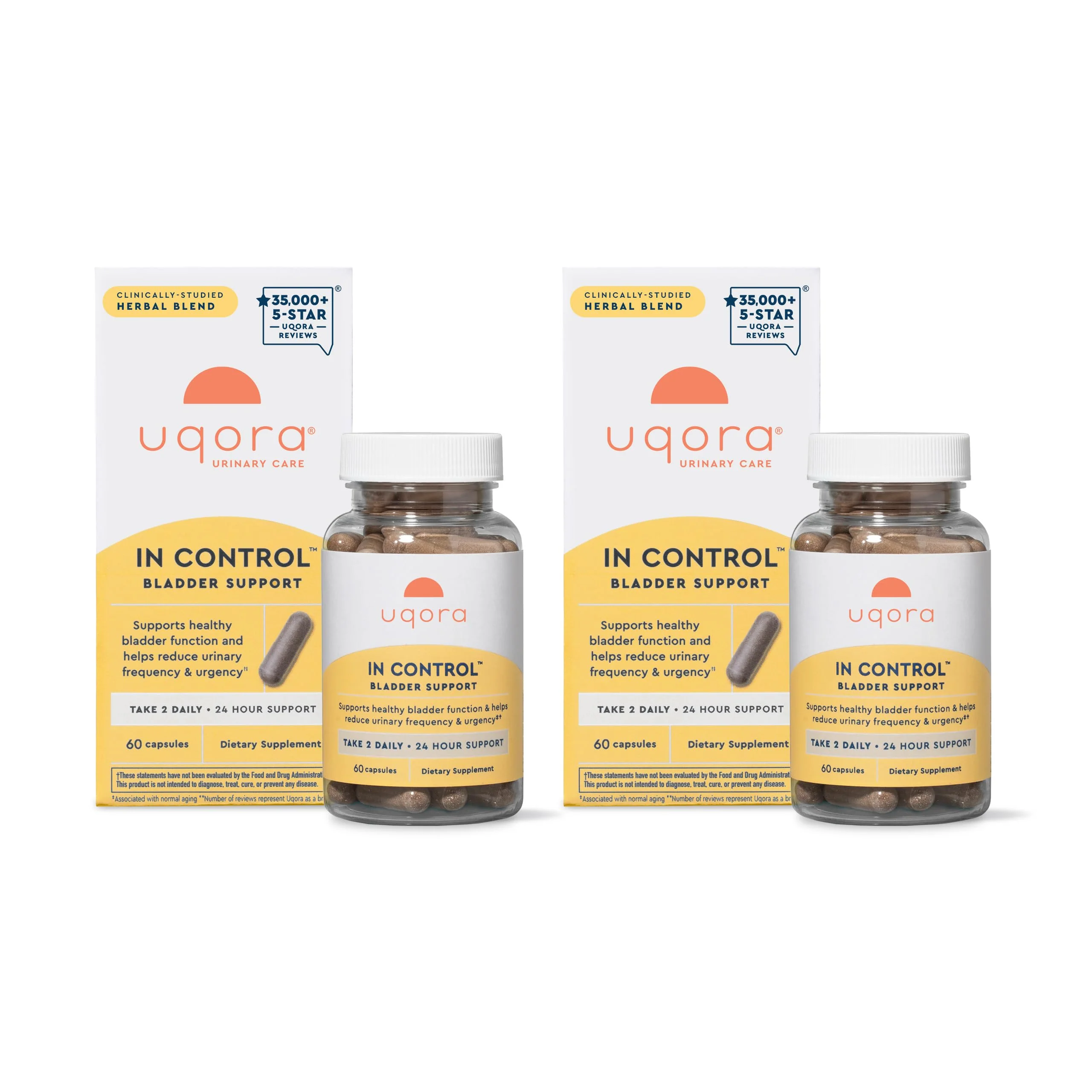 Uqora In Control Bladder Support - Daily Herbal Capsule for Urinary Comfort, Gluten-Free & Vegetarian, 2 Pack (120 Capsules)